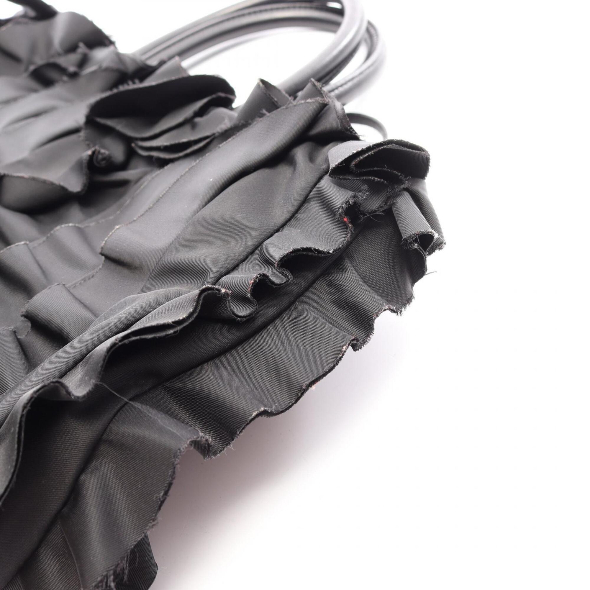 Prada Black Nylon Leather Handbag Tote Bag (Pre-Owned)