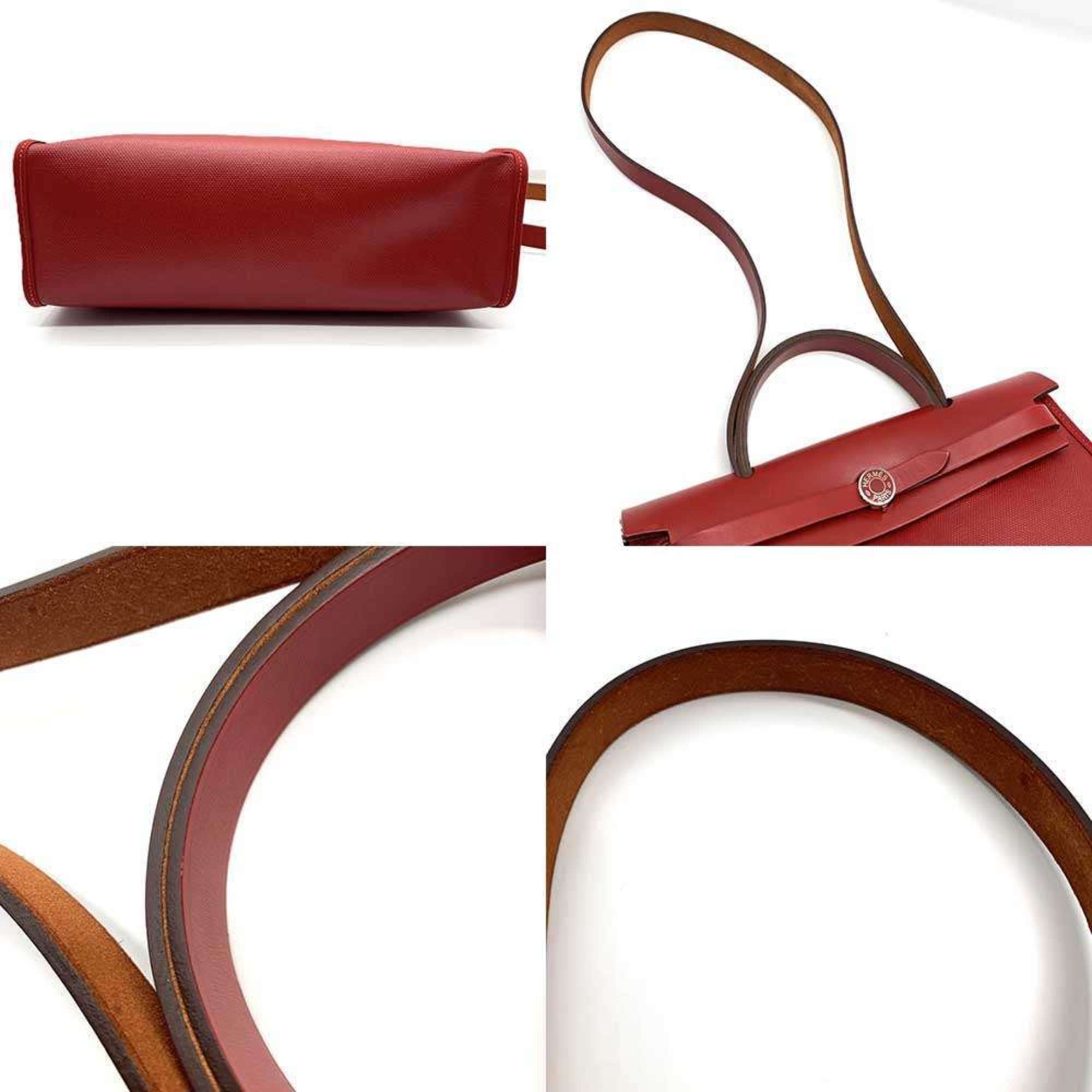 Hermes Her Bag Coated Canvas Leather Shoulder Bag (Pre-Owned)