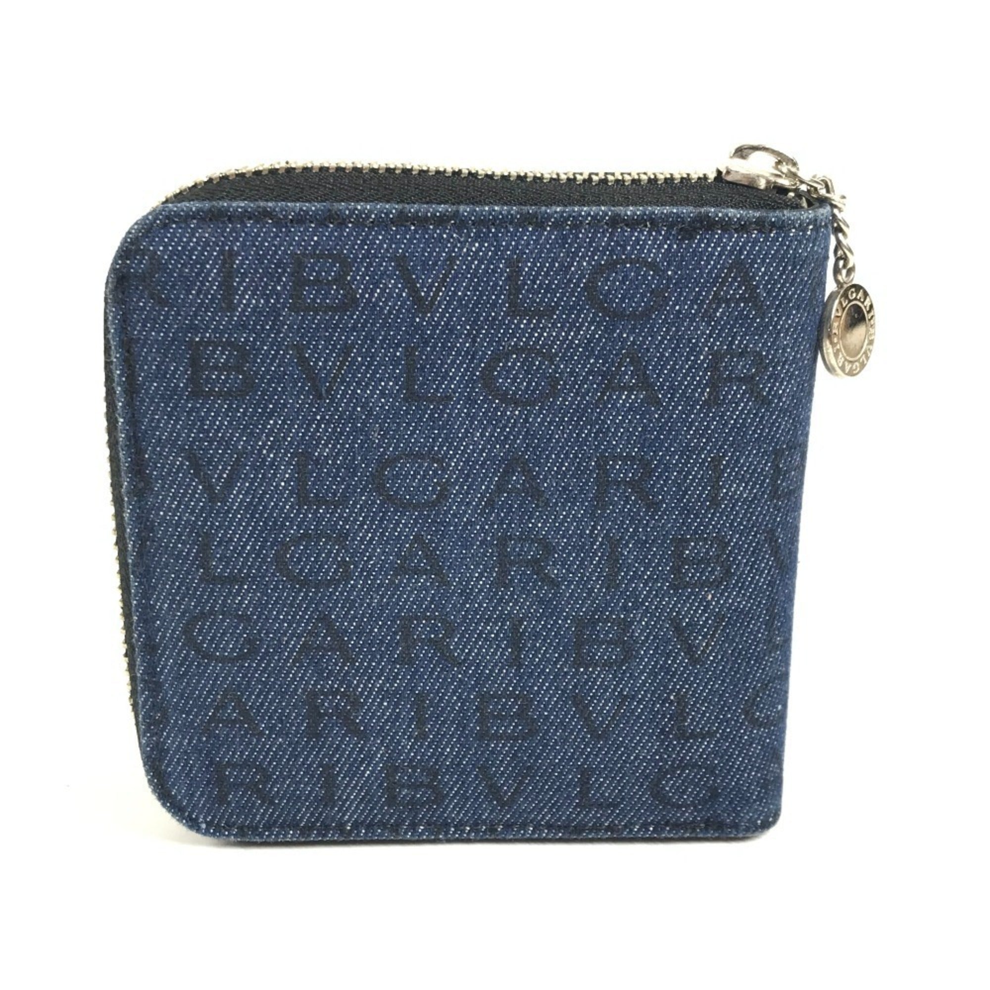 Bvlgari Black Blue Canvas Leather Wallet (Bi-Fold) (Pre-Owned)