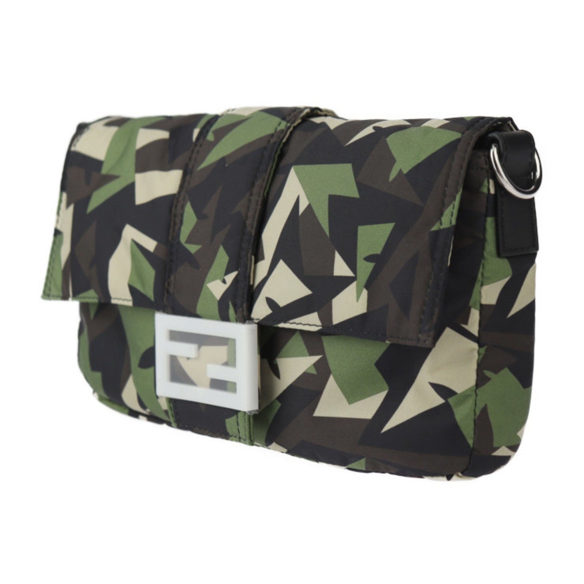 Fendi Beige Black Camouflage Green Nylon Leather Clutch Bag Fanny Pack Pouch Shoulder Bag (Pre-Owned)