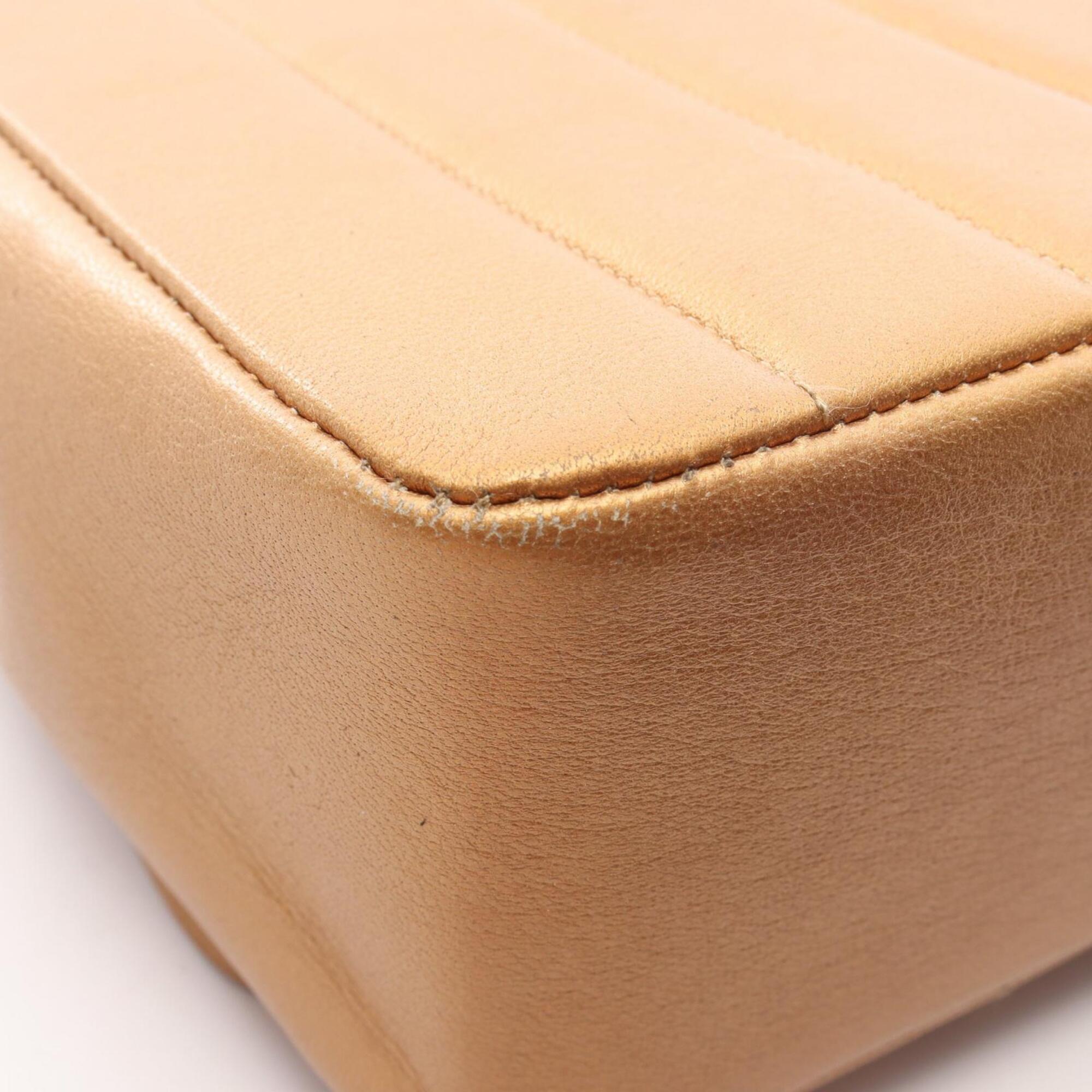 Chanel Gold Brown Leather Handbag Shoulder Bag (Pre-Owned)
