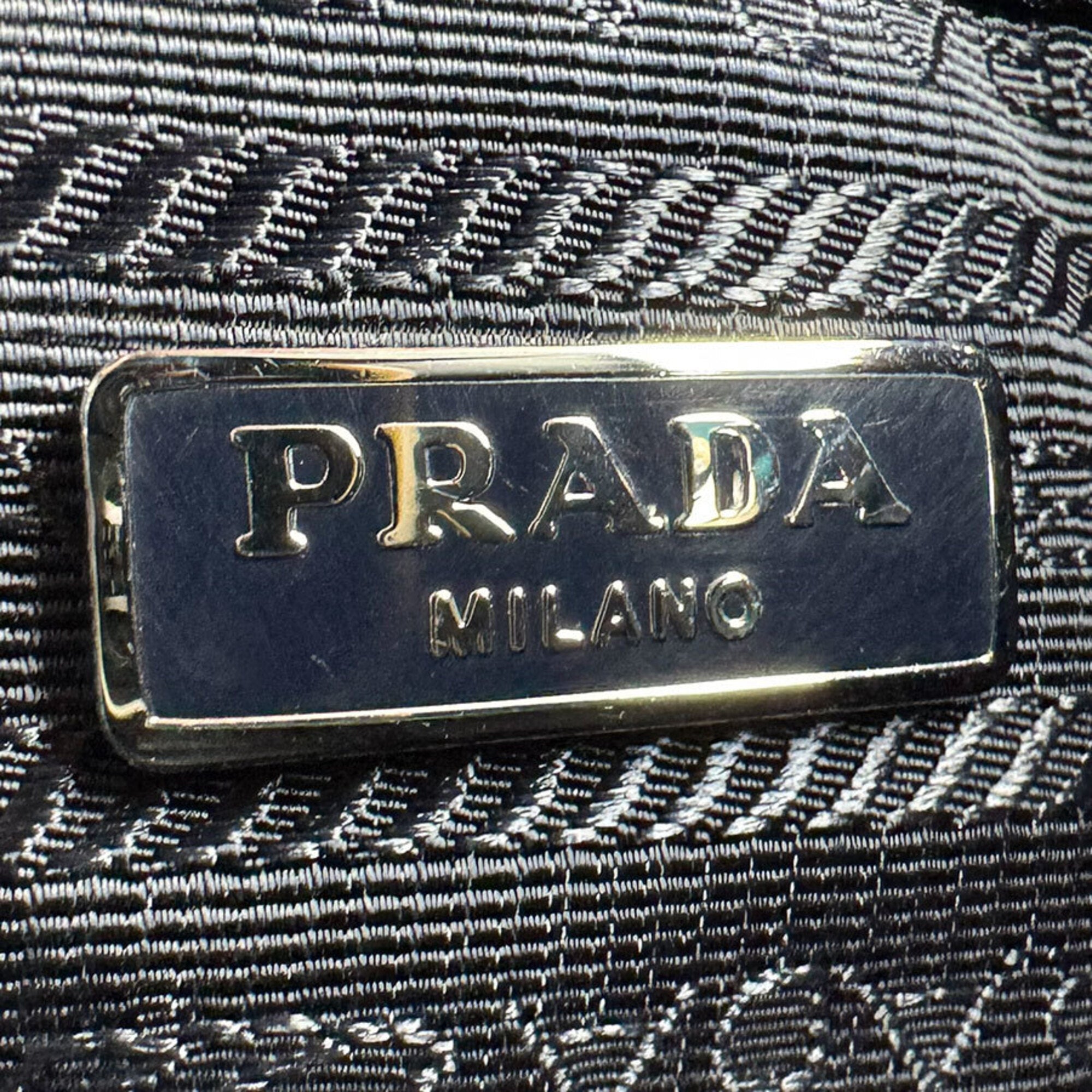 Prada Black Blue Navy Nylon Leather Handbag (Pre-Owned)