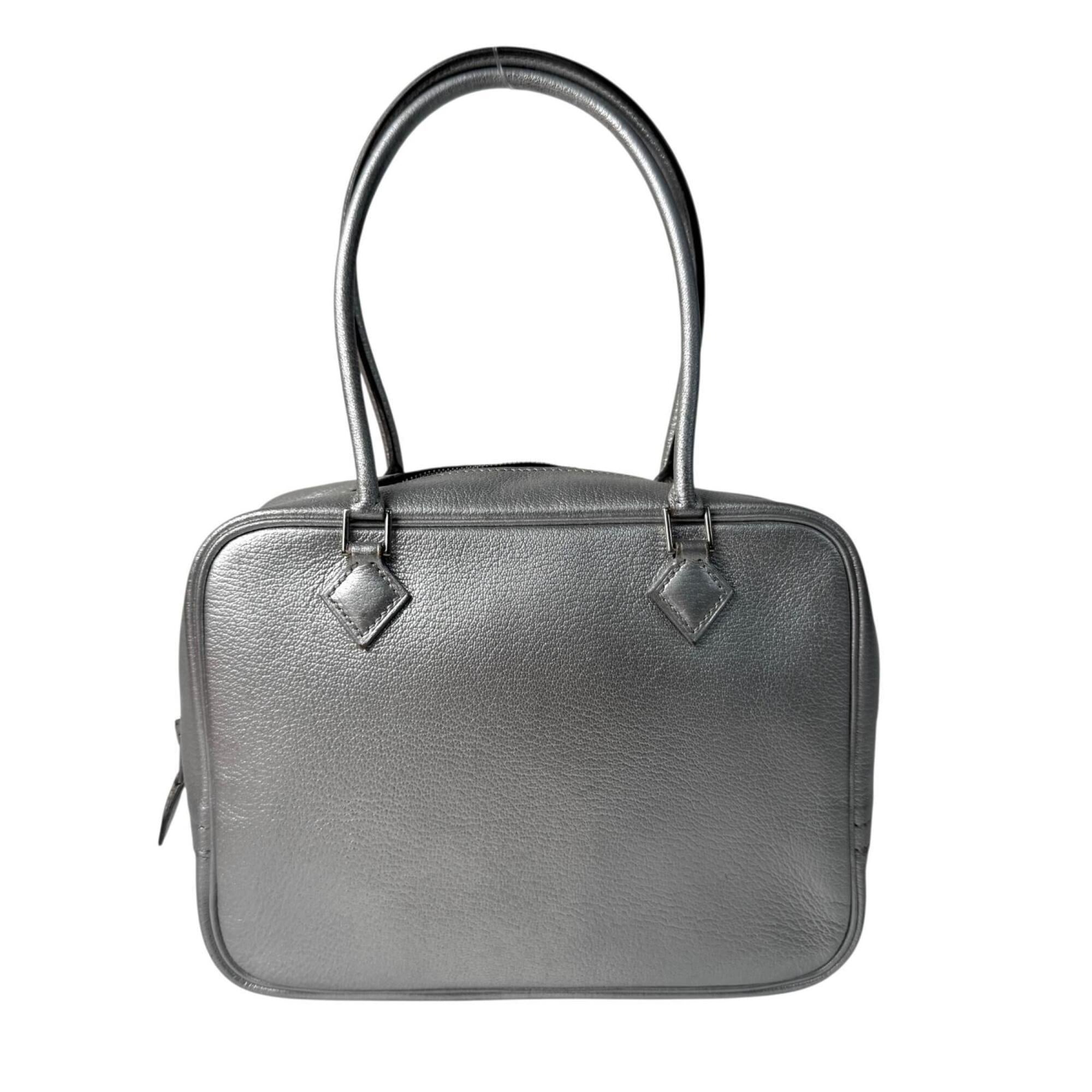Hermes Silver Leather Handbag (Pre-Owned)
