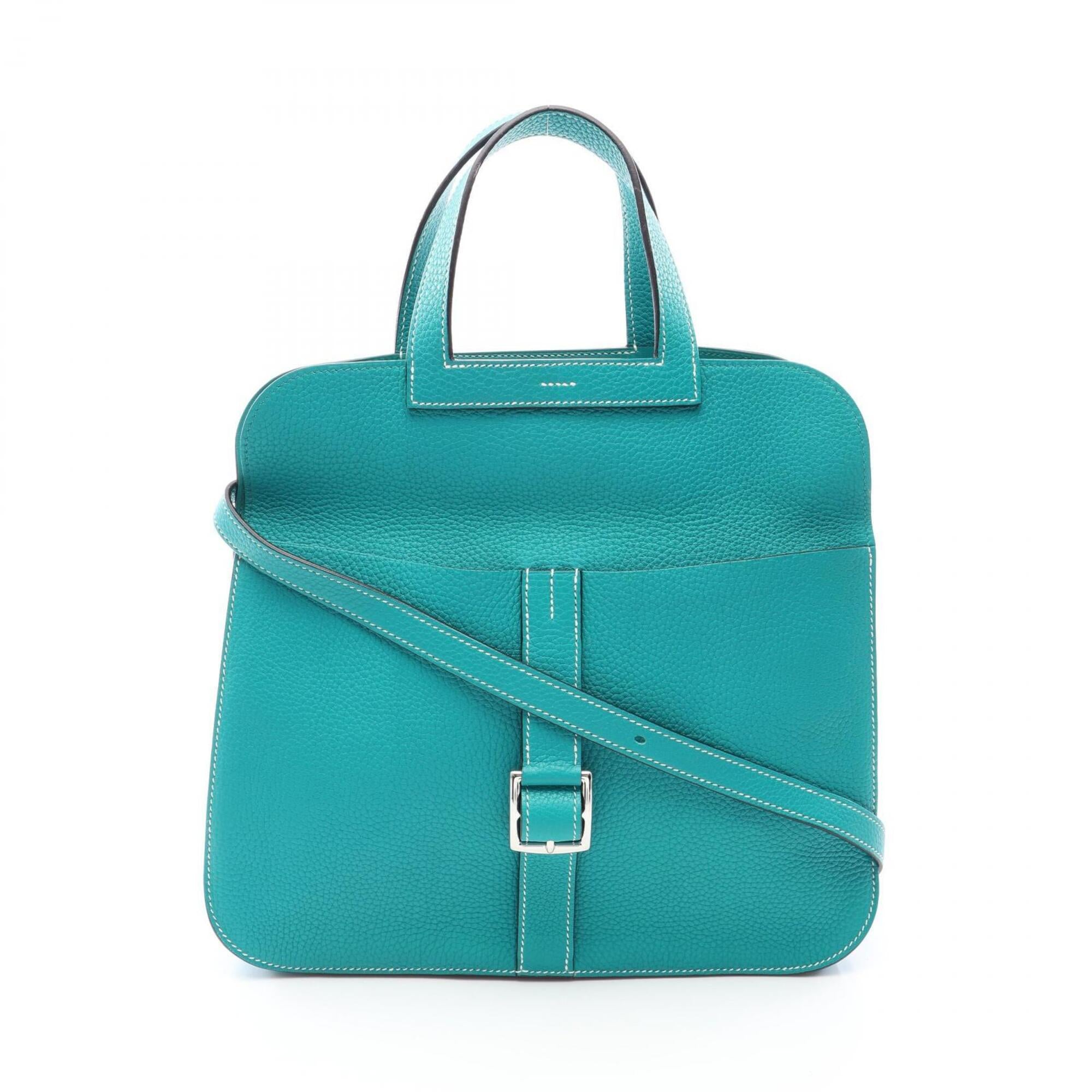 Hermes Blue Green Taurillon Clemence Leather Handbag (Pre-Owned)