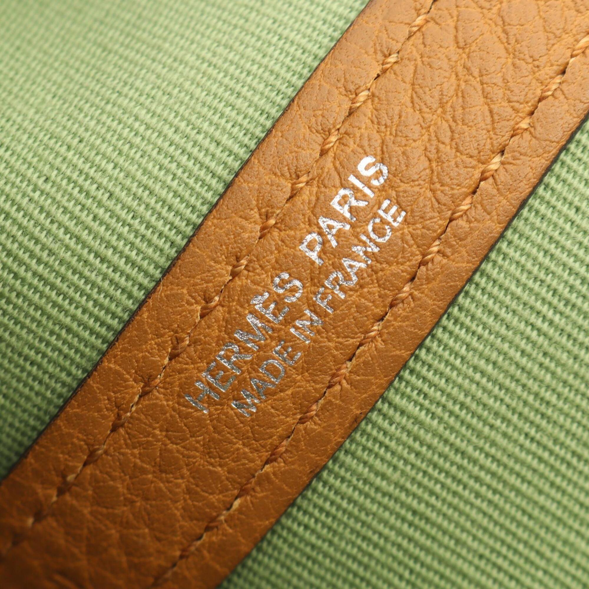 Hermes Garden Brown Green Toile Officier Negonda Leather Handbag Tote Bag (Pre-Owned)