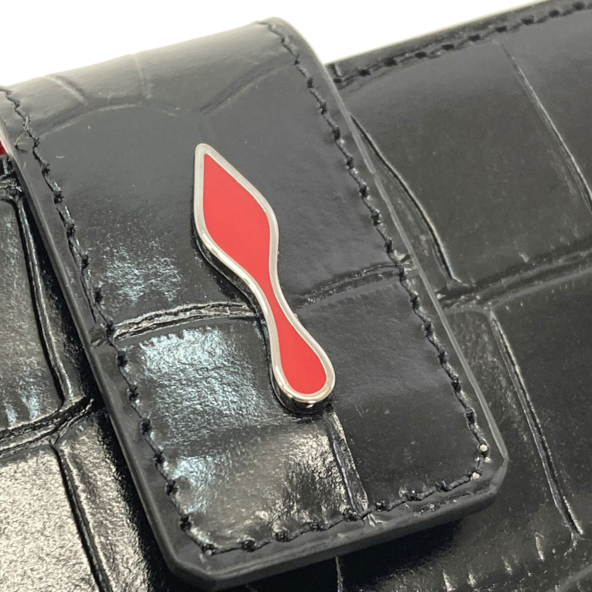 Christian Louboutin Black Red Color Leather Wallet (Bi-Fold) (Pre-Owned)