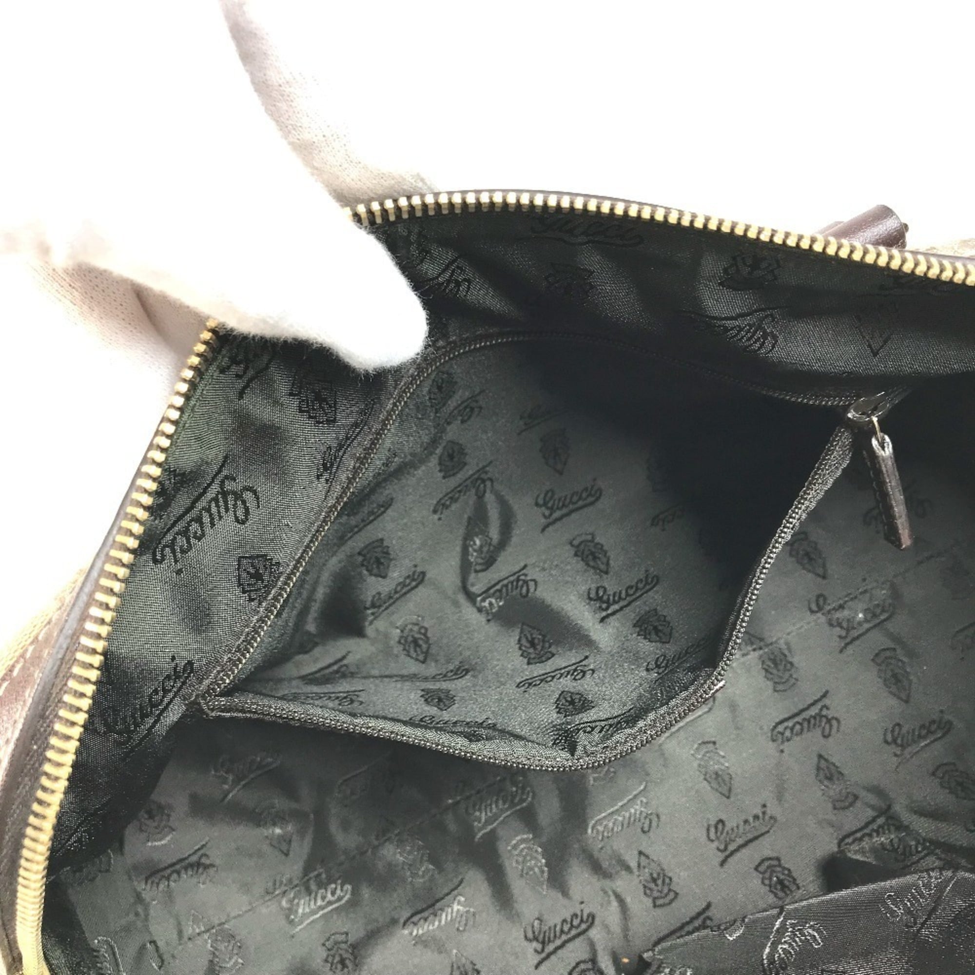 Gucci Hysteria Beige Dark Brown Leather Coated Canvas Boston Bag Handbag (Pre-Owned)