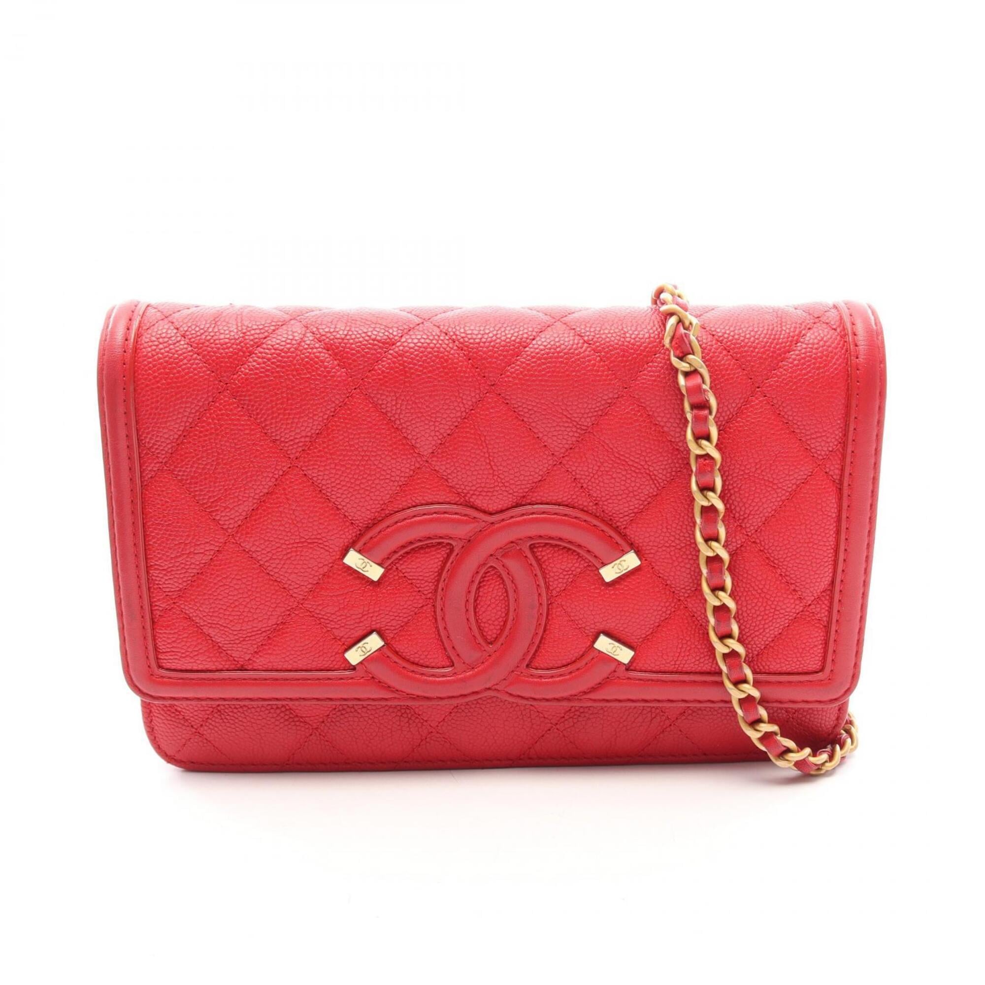 Chanel Red Color Grained Calfskin Handbag Shoulder Bag (Pre-Owned)