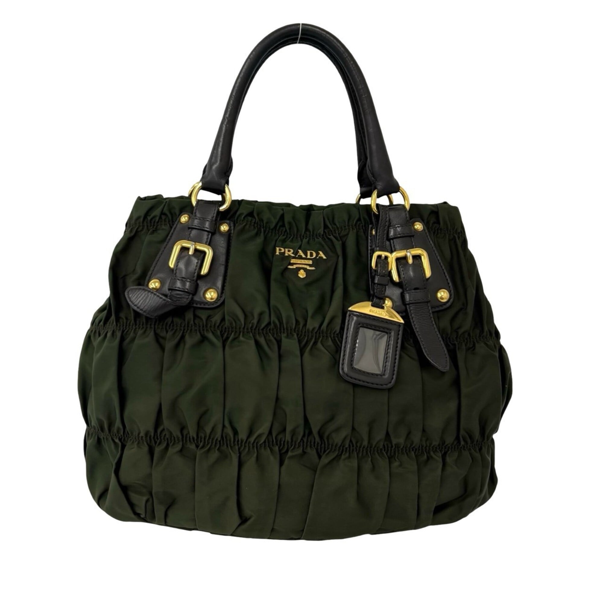 Prada Brown Khaki Nylon Leather Handbag Tote Bag (Pre-Owned)