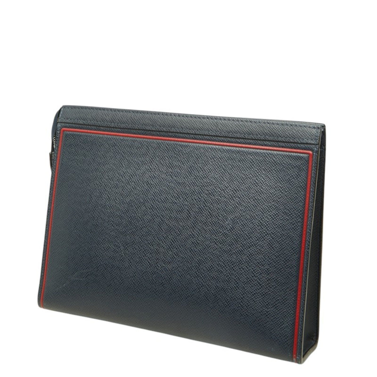 Louis Vuitton Navy Red Color Leather Clutch Bag (Pre-Owned)