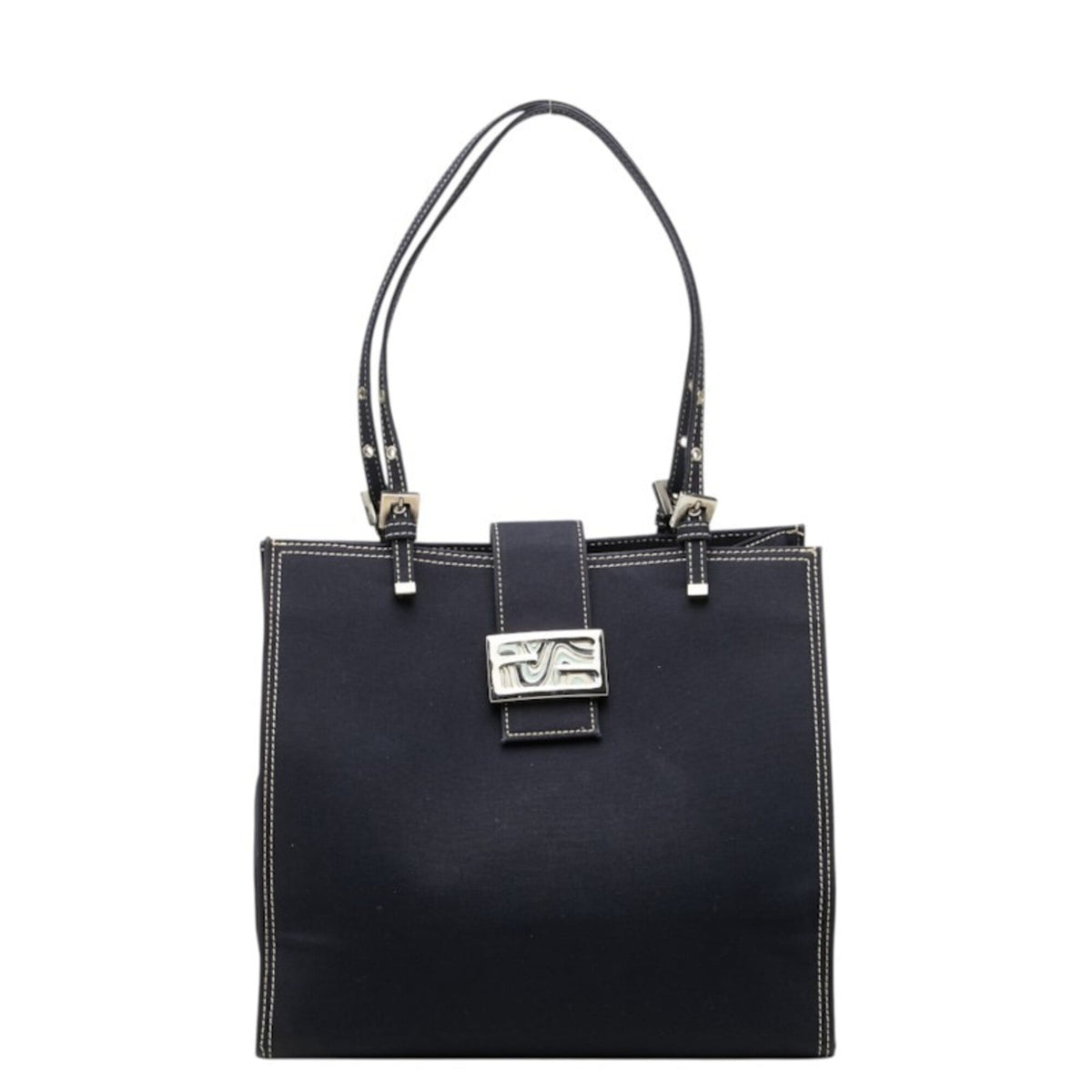 Fendi Navy Canvas Shoulder Bag Tote Bag (Pre-Owned)