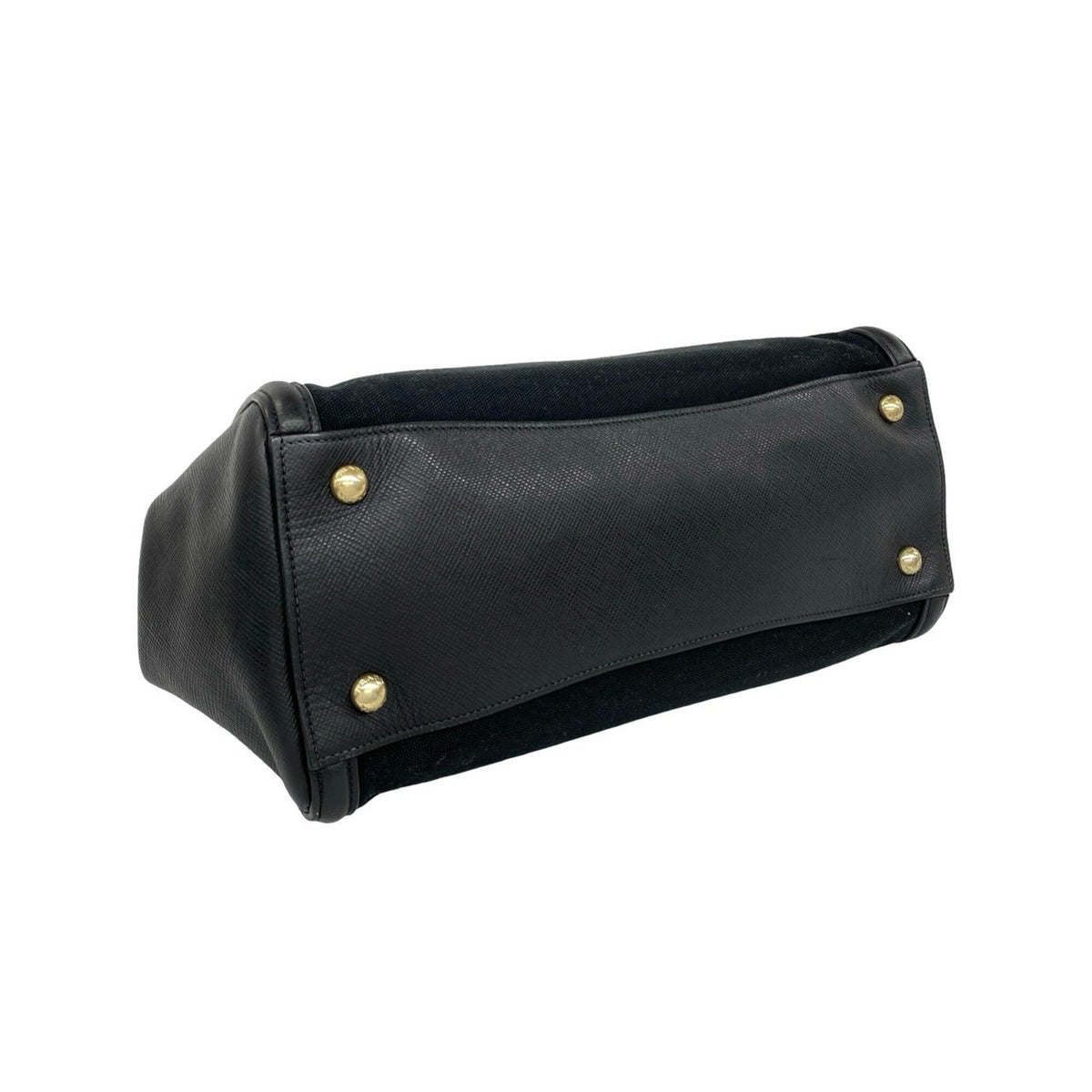 Prada Black Leather Canvas Handbag Shoulder Bag Tote Bag (Pre-Owned)
