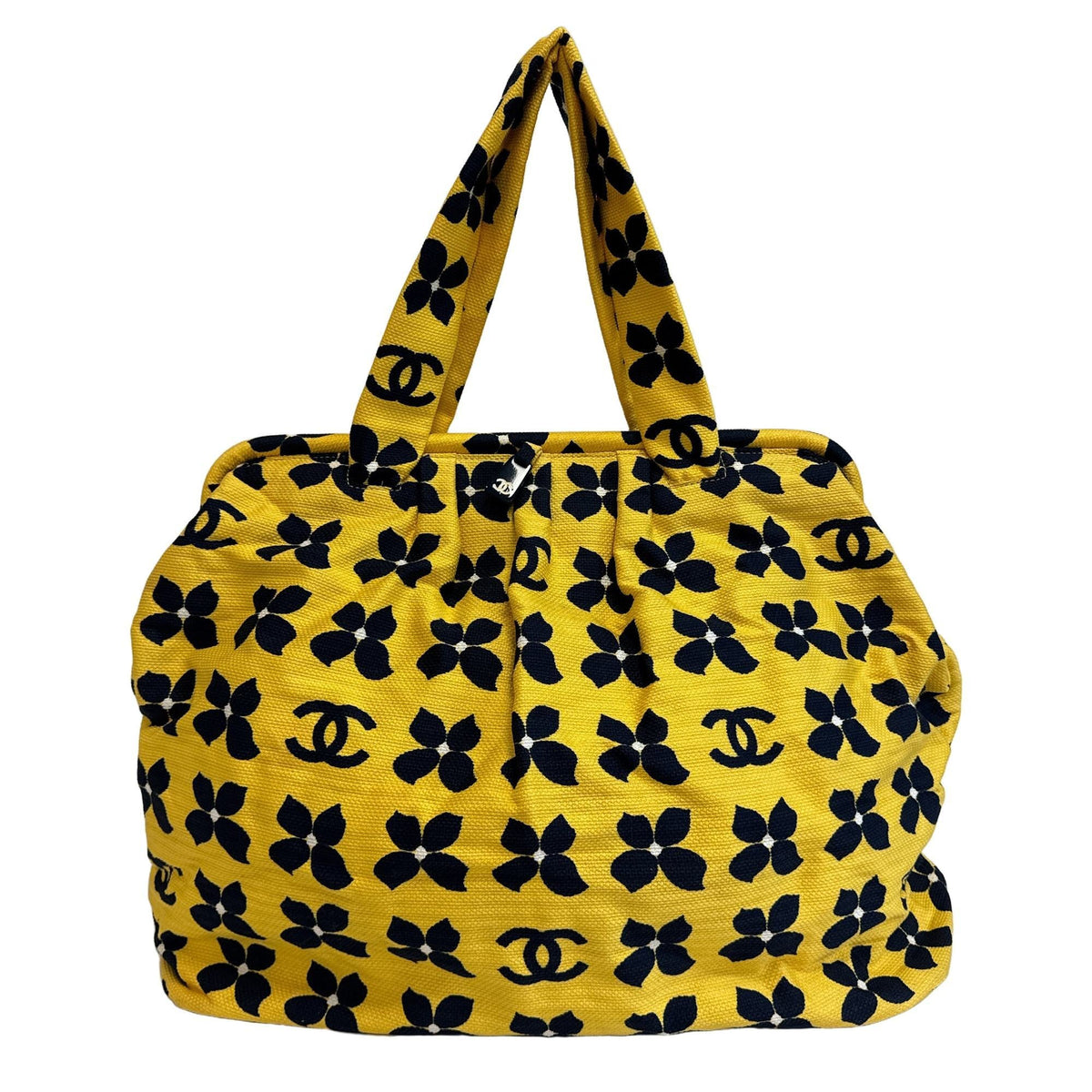 Chanel Navy Yellow Canvas Handbag (Pre-Owned)