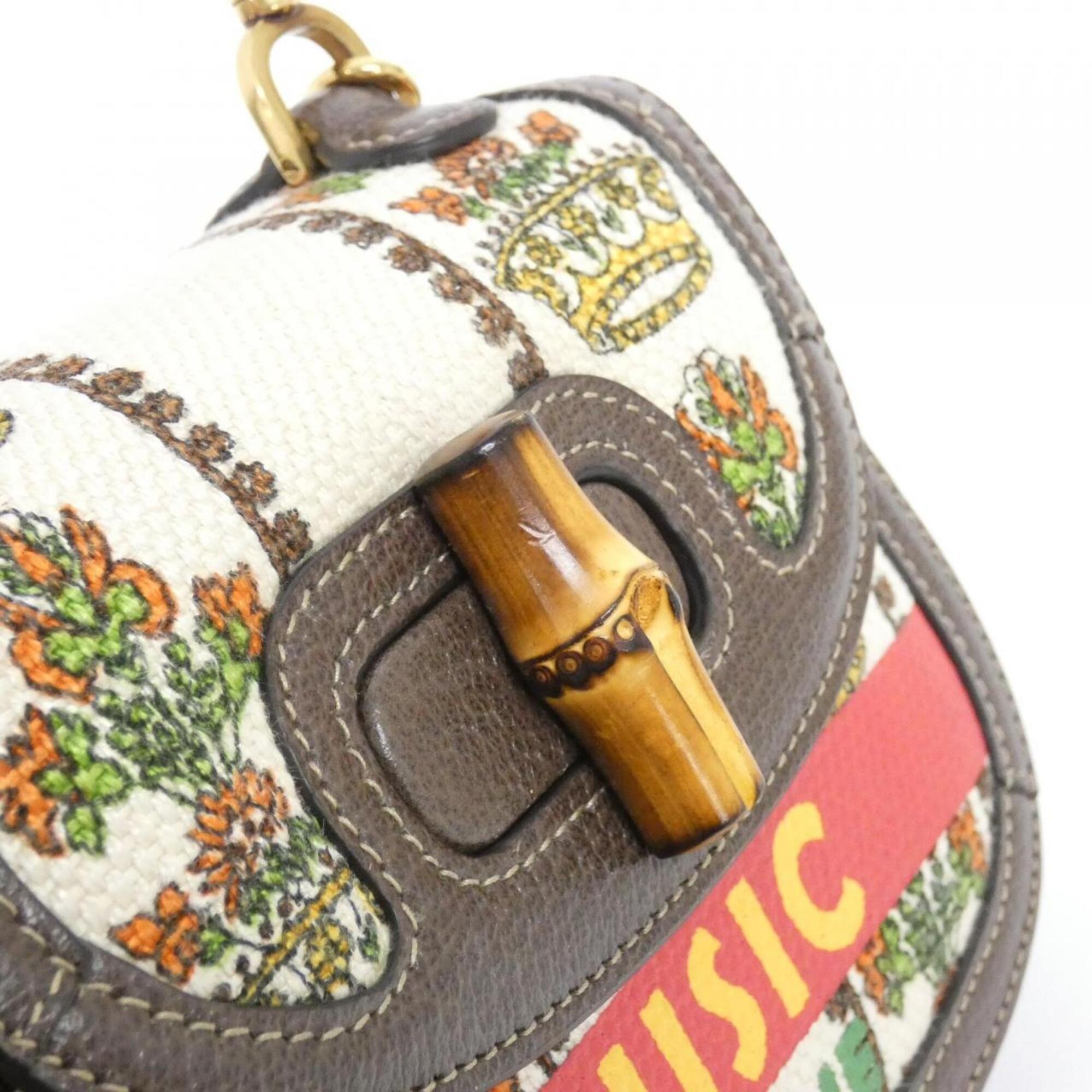 Gucci Brown Ivory Multi-Color Canvas Leather Handbag (Pre-Owned)