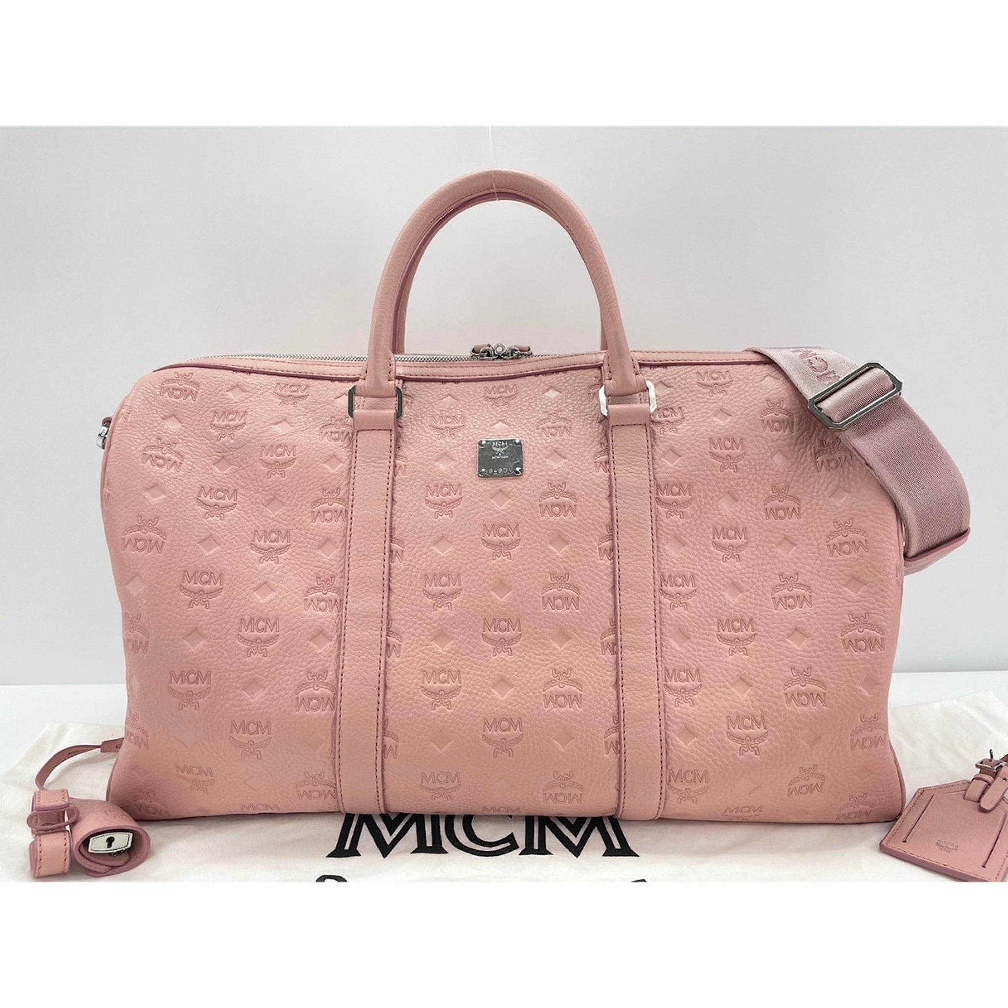 Mcm Pink Leather Boston Bag Weekend Bag (Pre-Owned)