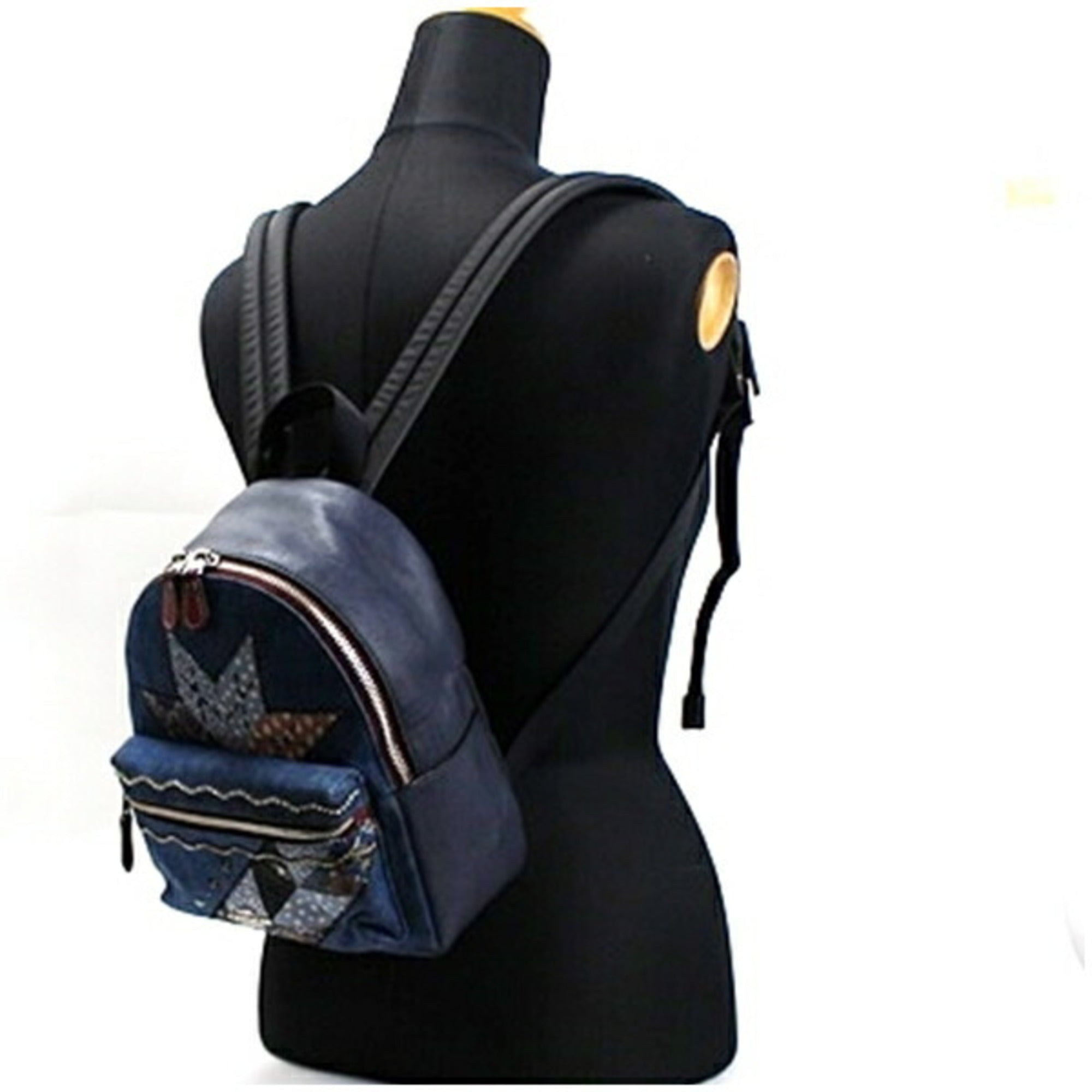 Coach Black Navy Denim Leather Backpack (Pre-Owned)