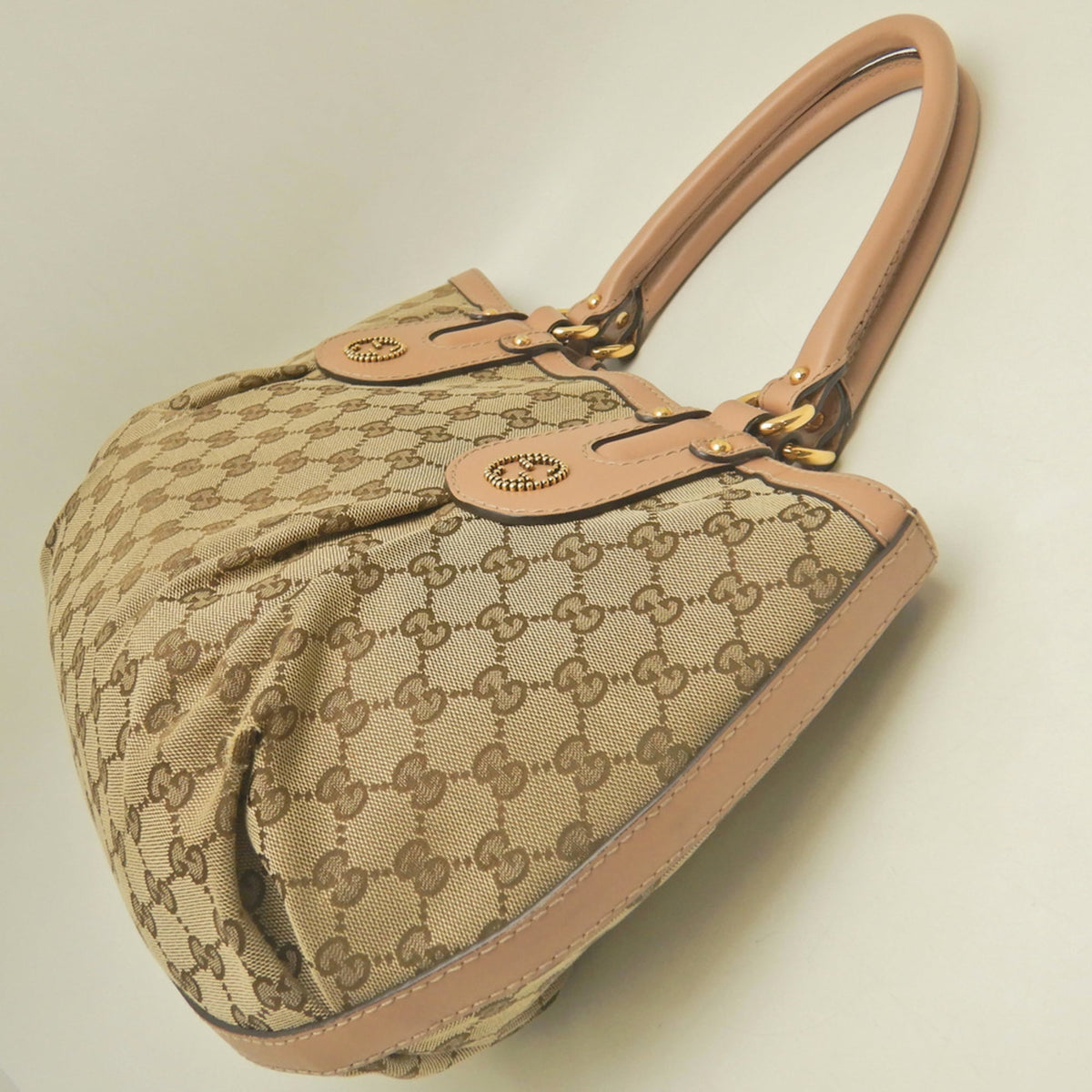 Gucci Beige Yellow Gg Canvas Leather Tote Bag (Pre-Owned)