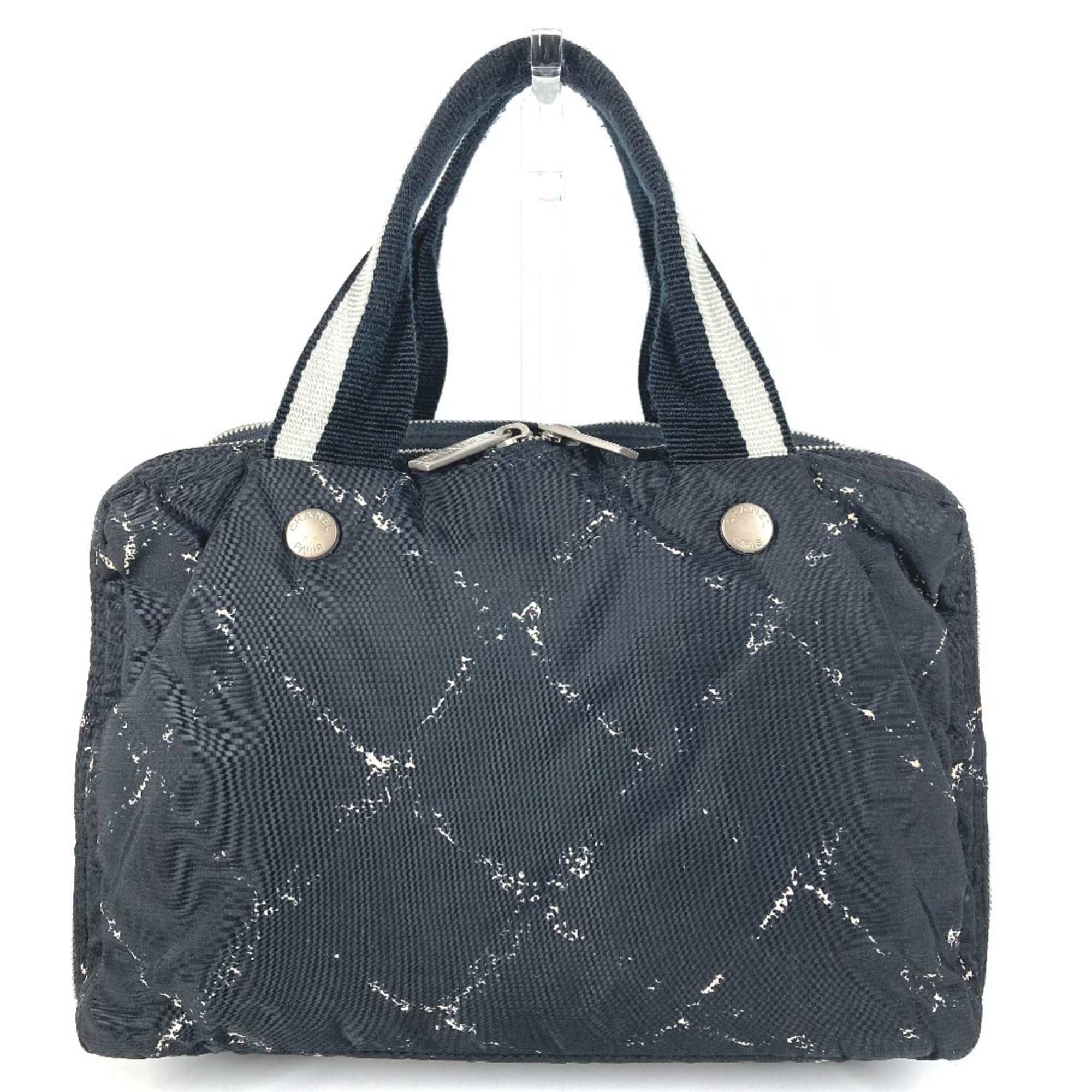 Chanel Travel Line Black White Nylon Handbag Tote Bag (Pre-Owned)