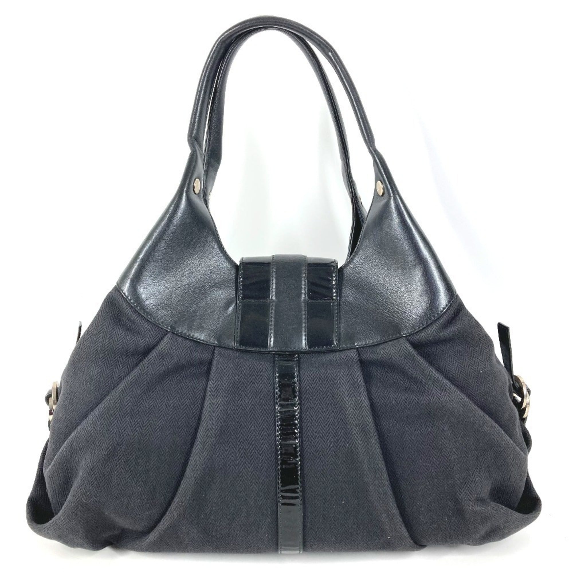 Bvlgari Chandra Black Leather Canvas Shoulder Bag Tote Bag (Pre-Owned)