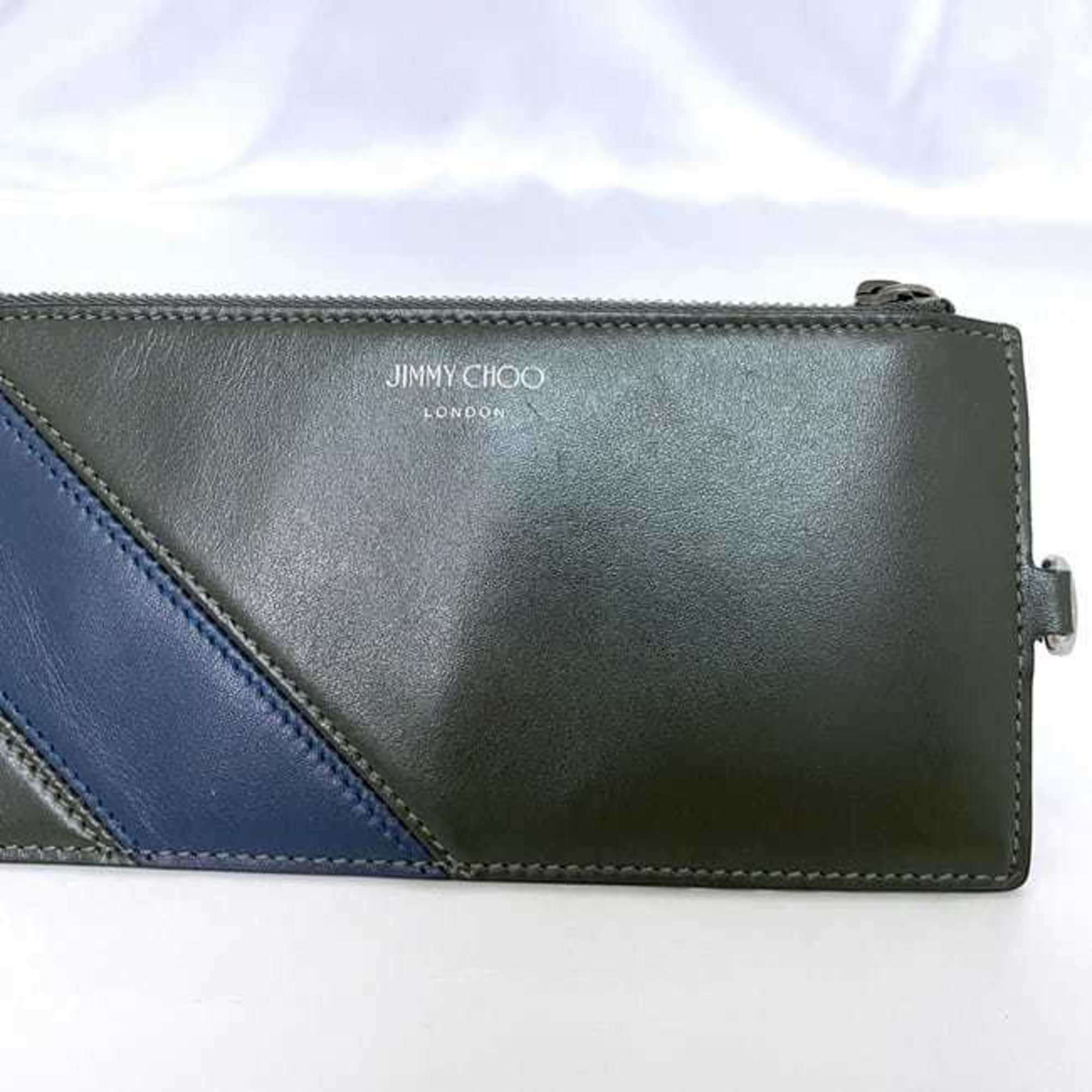 Jimmy Choo Khaki Navy Leather Coin Purse/Coin Case (Pre-Owned)
