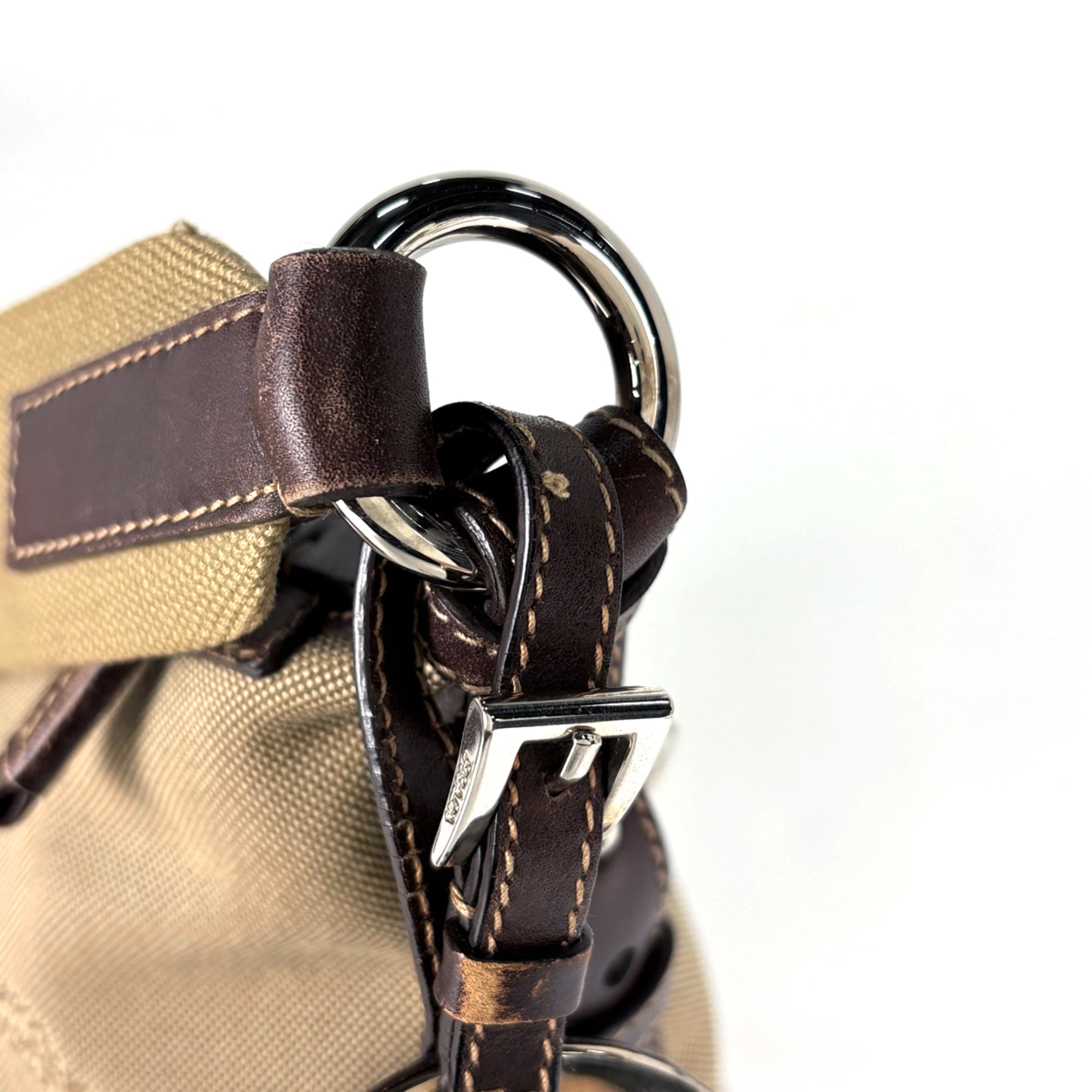 Prada Brown Canvas Leather Shoulder Bag (Pre-Owned)