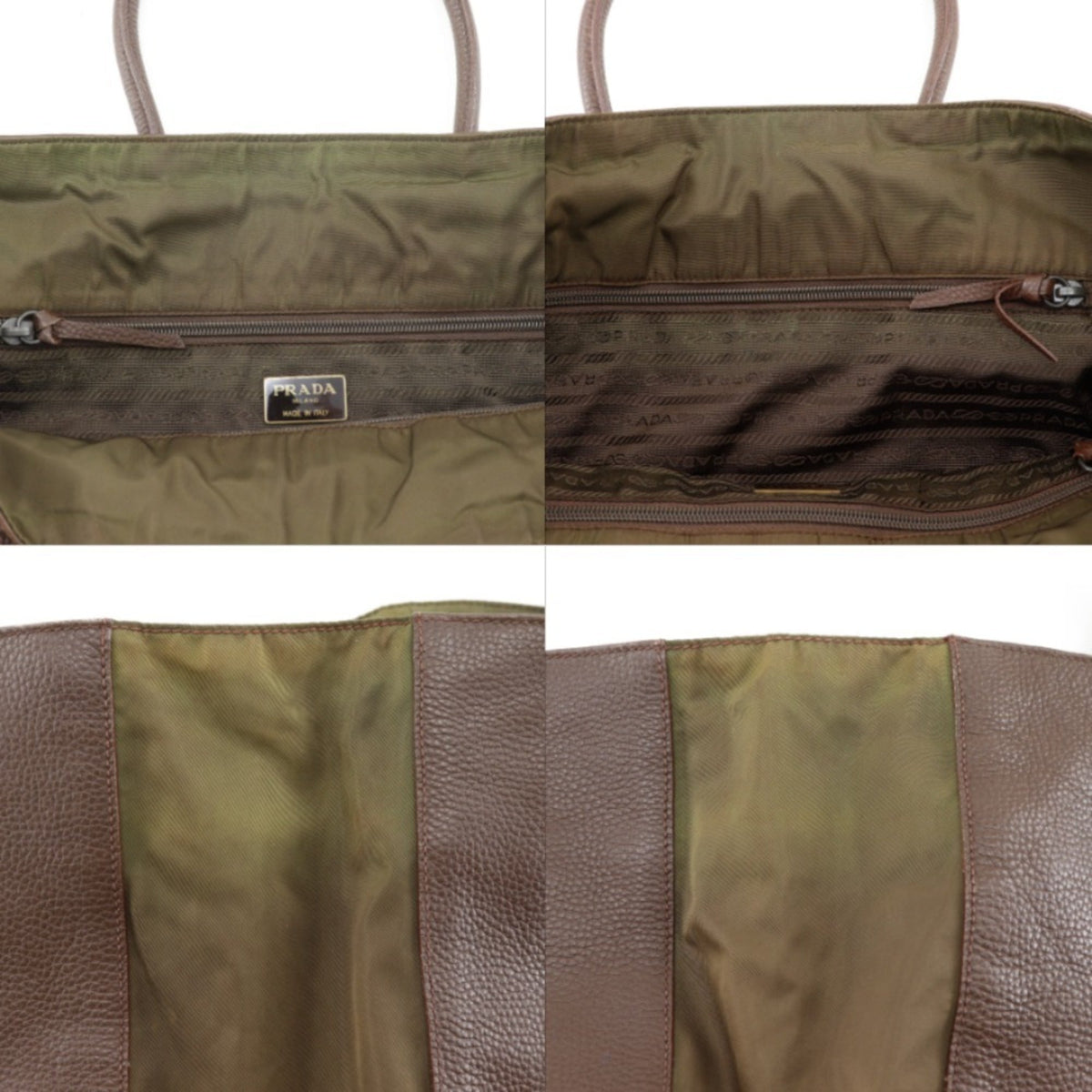 Prada Brown Nylon Leather Handbag Tote Bag (Pre-Owned)