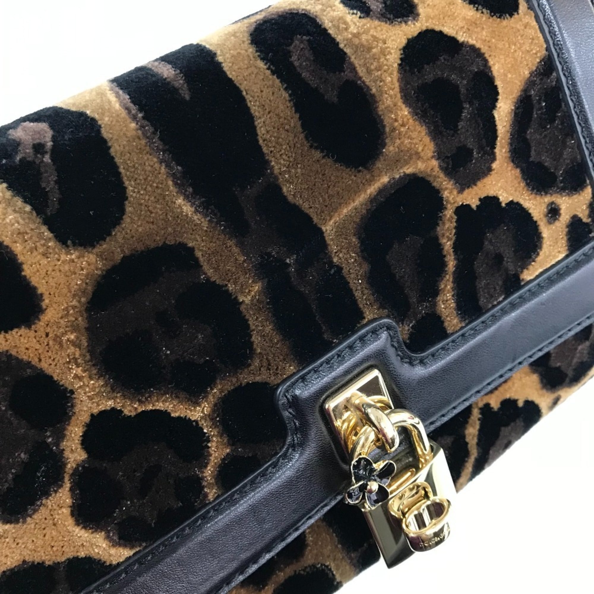 Dolce & Gabbana Black Brown Velvet Leather Shoulder Bag (Pre-Owned)
