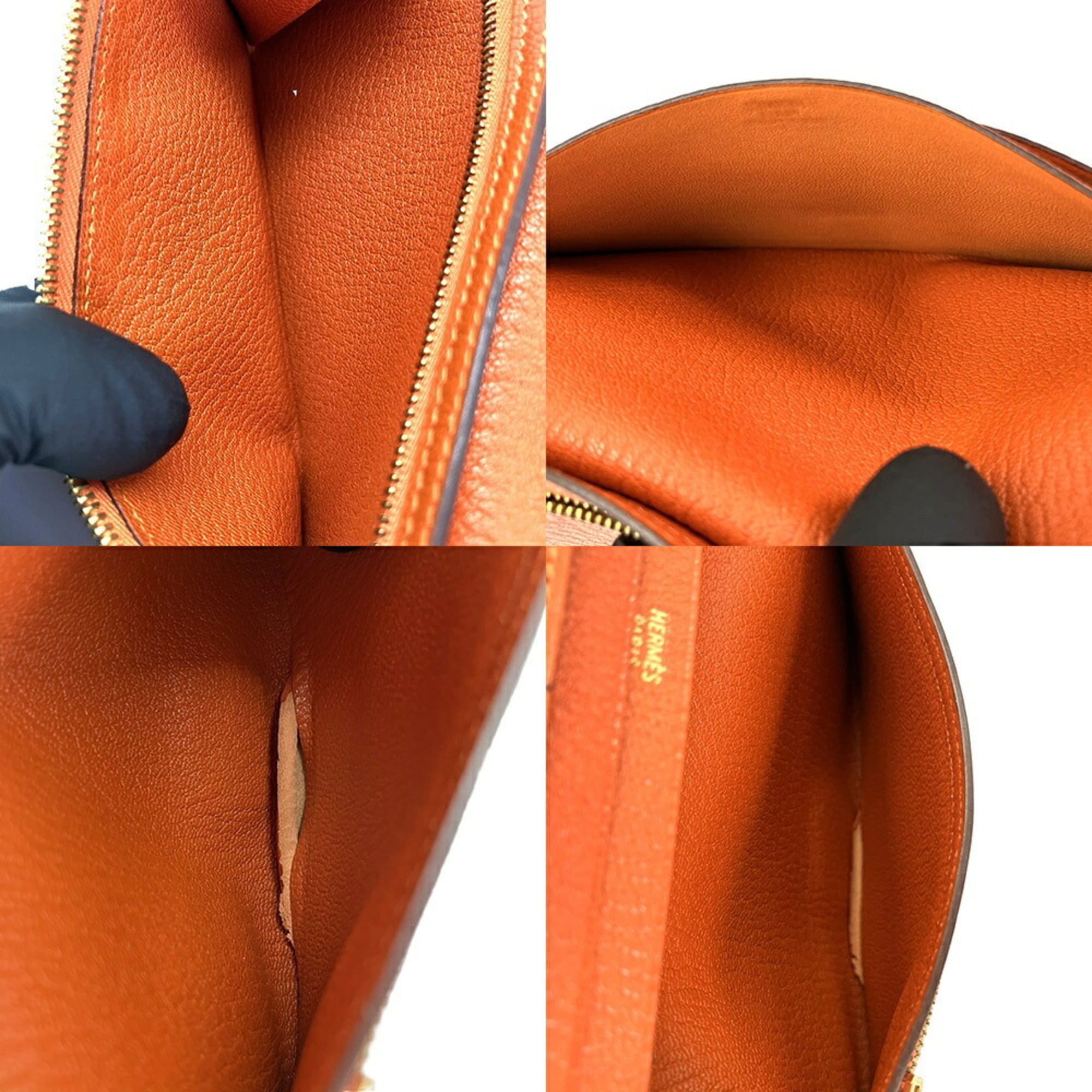 Hermes Bearn Orange Chevre Leather Long Wallet (Bi-Fold) (Pre-Owned)