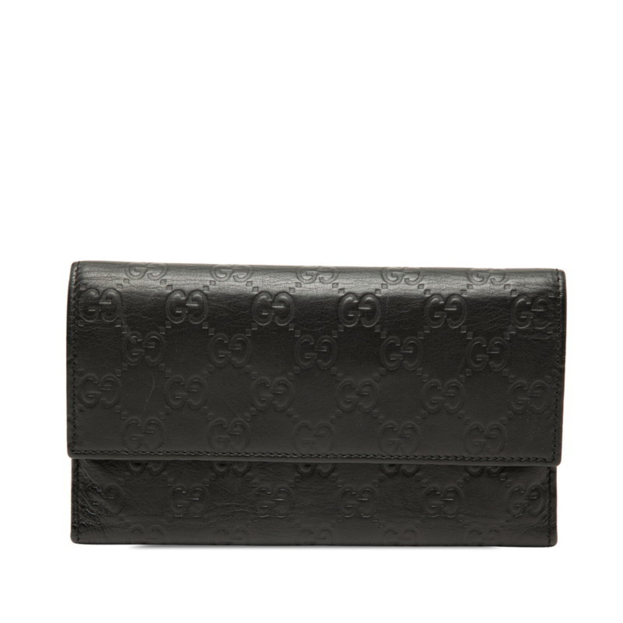 Gucci Black Leather Long Wallet (Tri-Fold) (Pre-Owned)