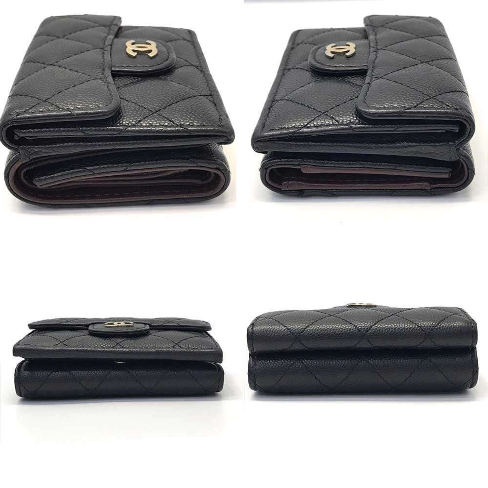 Chanel Black Grained Calfskin Wallet (Tri-Fold) (Pre-Owned)