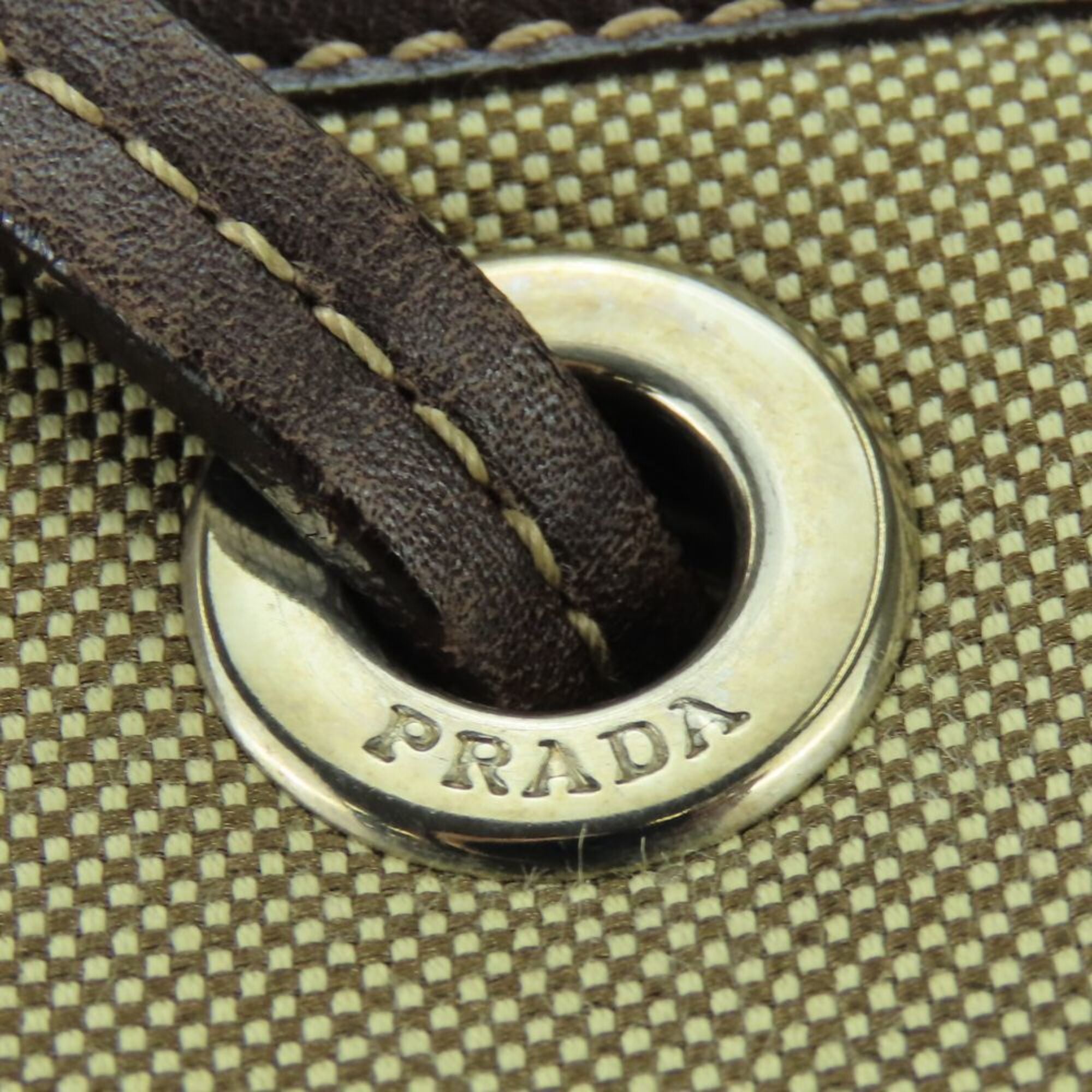 Prada Beige Brown Canvas Leather Shoulder Bag (Pre-Owned)