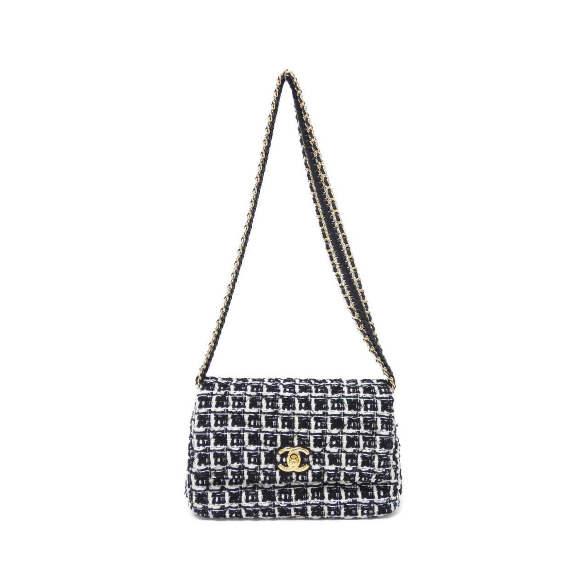 Chanel Black White Tweed Leather Shoulder Bag (Pre-Owned)