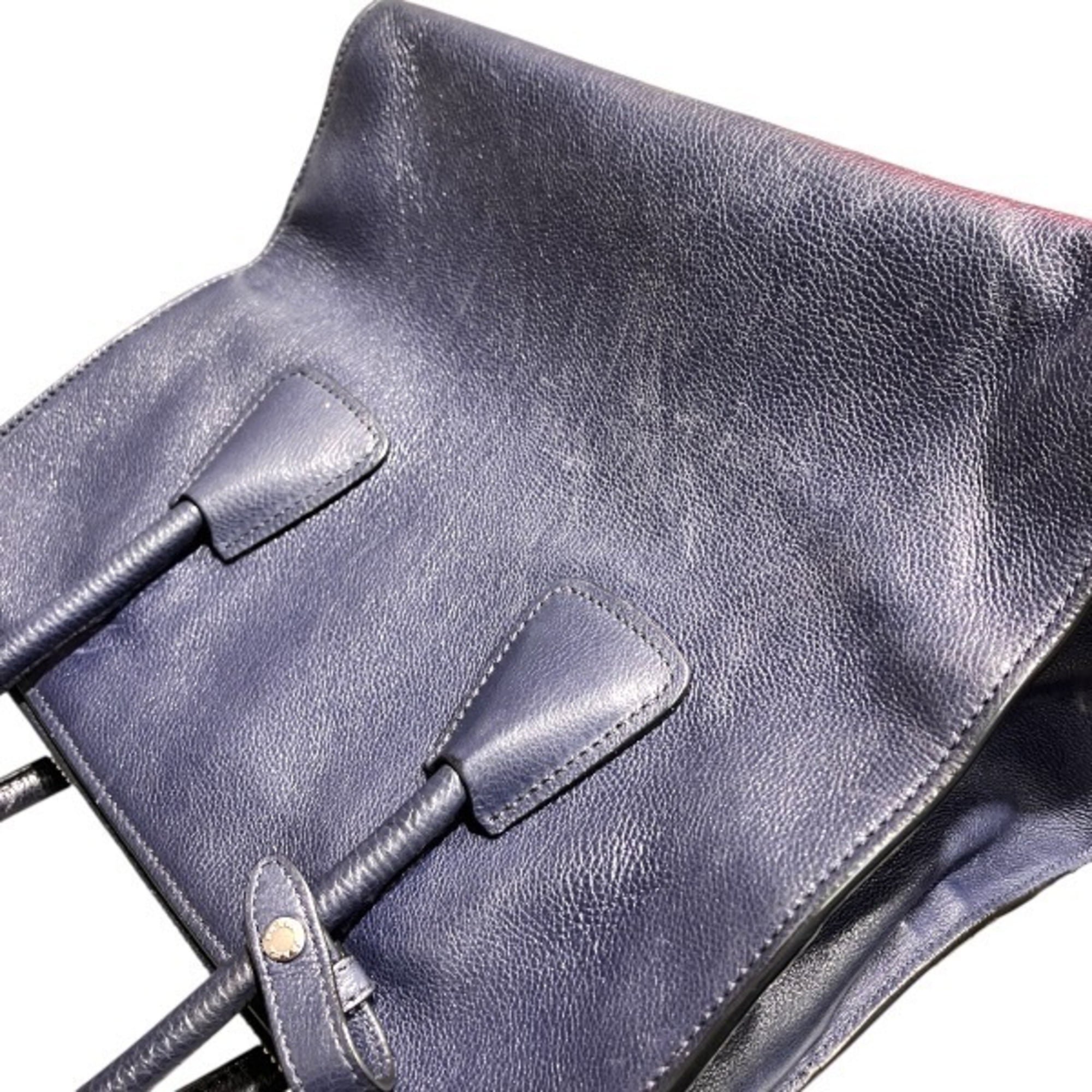 Prada Navy Leather Handbag Tote Bag (Pre-Owned)