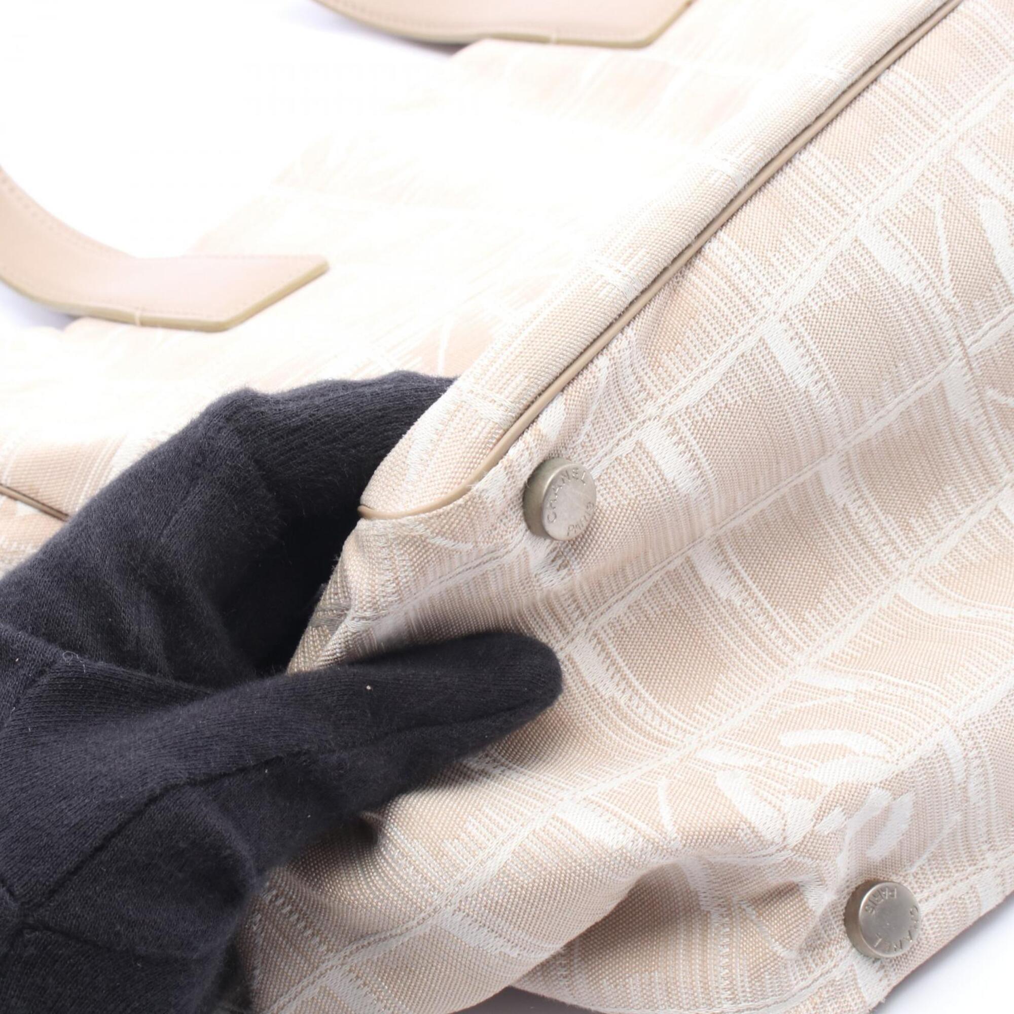 Chanel Beige Nylon Canvas Handbag Tote Bag (Pre-Owned)