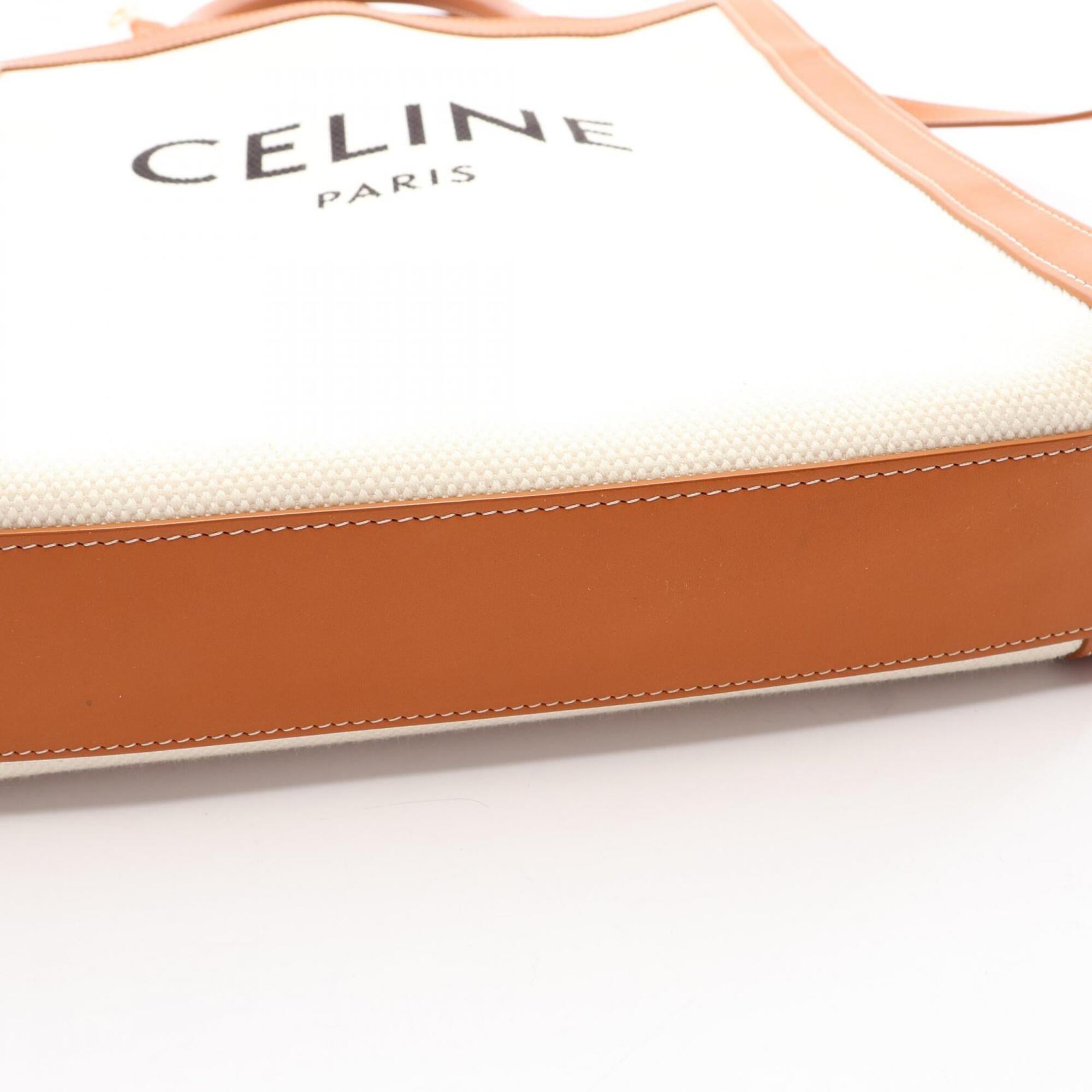 Celine Brown Ivory Canvas Leather Handbag Tote Bag (Pre-Owned)