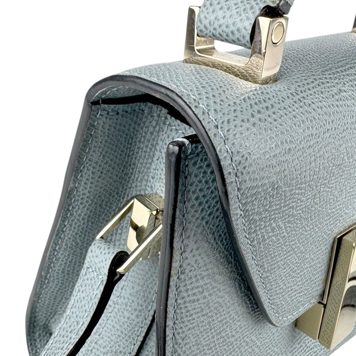 Valextra Blue Gray Leather Handbag (Pre-Owned)
