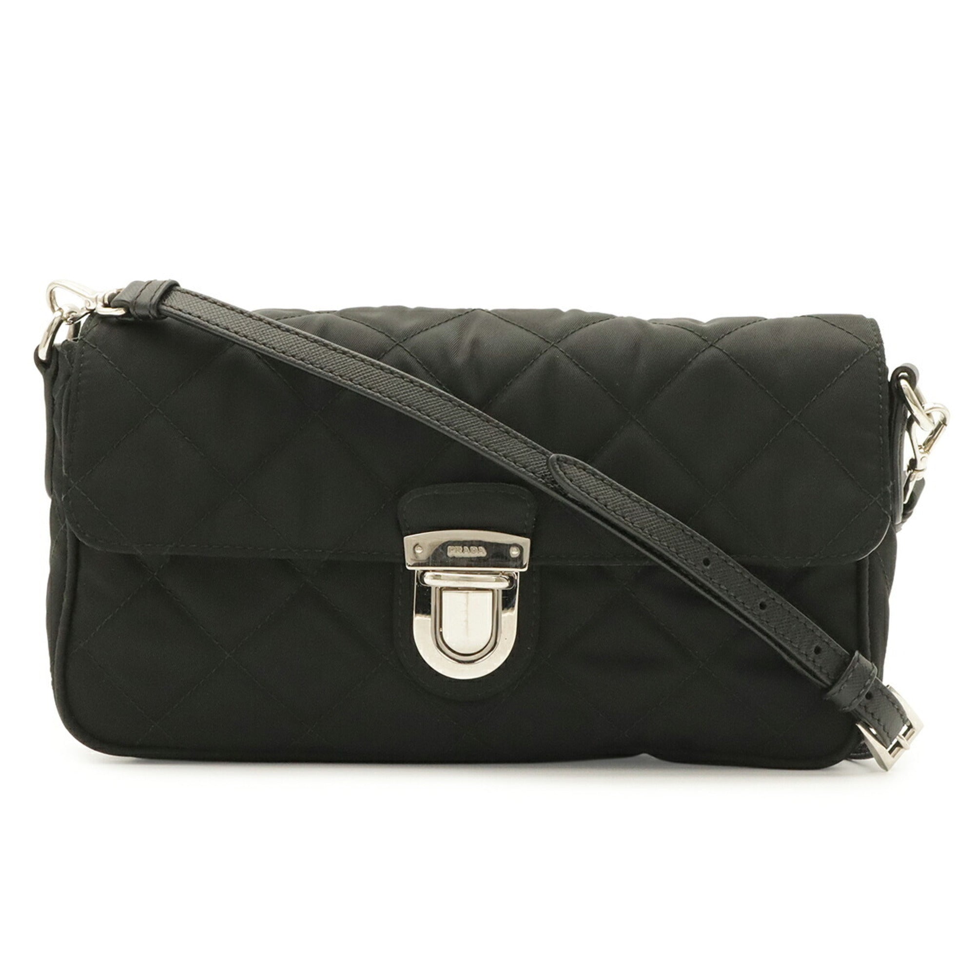 Prada Black Nero Nylon Leather Clutch Bag Pochette Shoulder Bag (Pre-Owned)