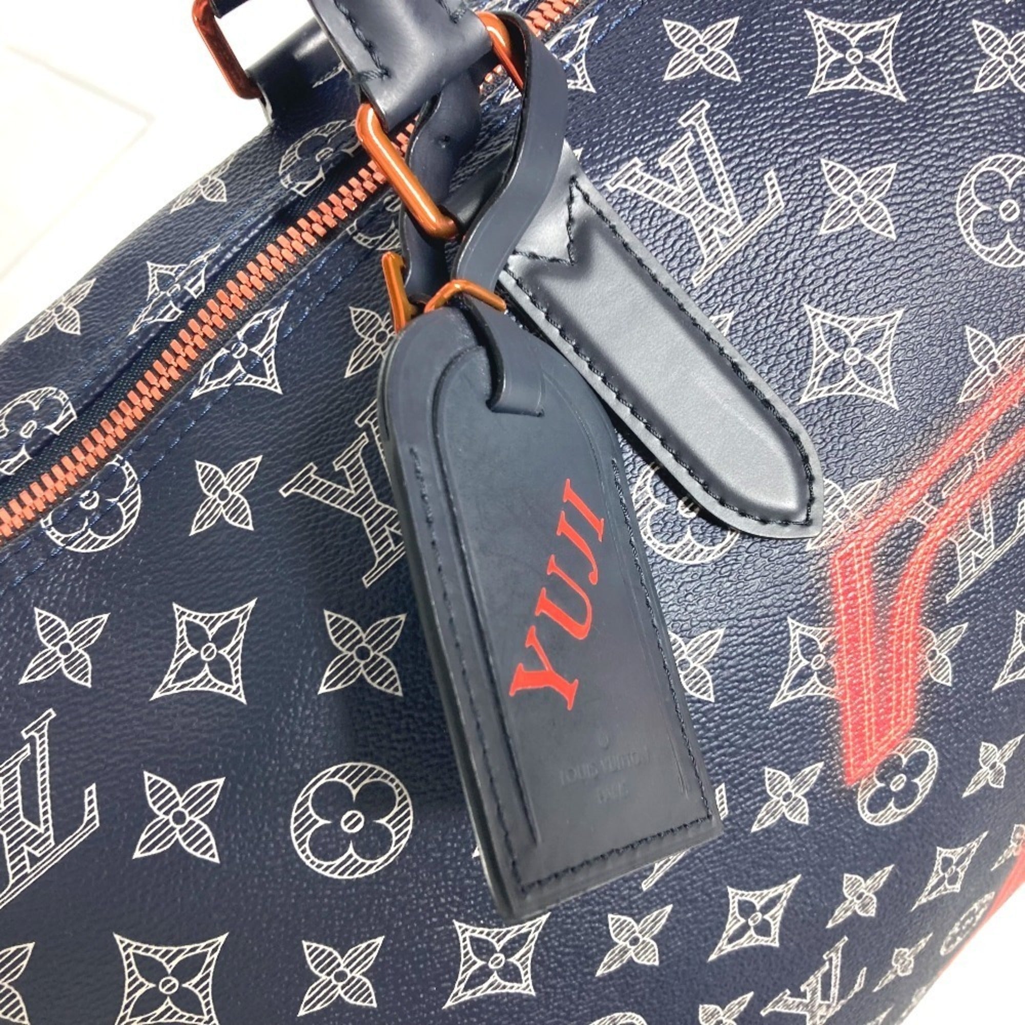 Louis Vuitton Navy Red Color Monogram Boston Bag Handbag (Pre-Owned)