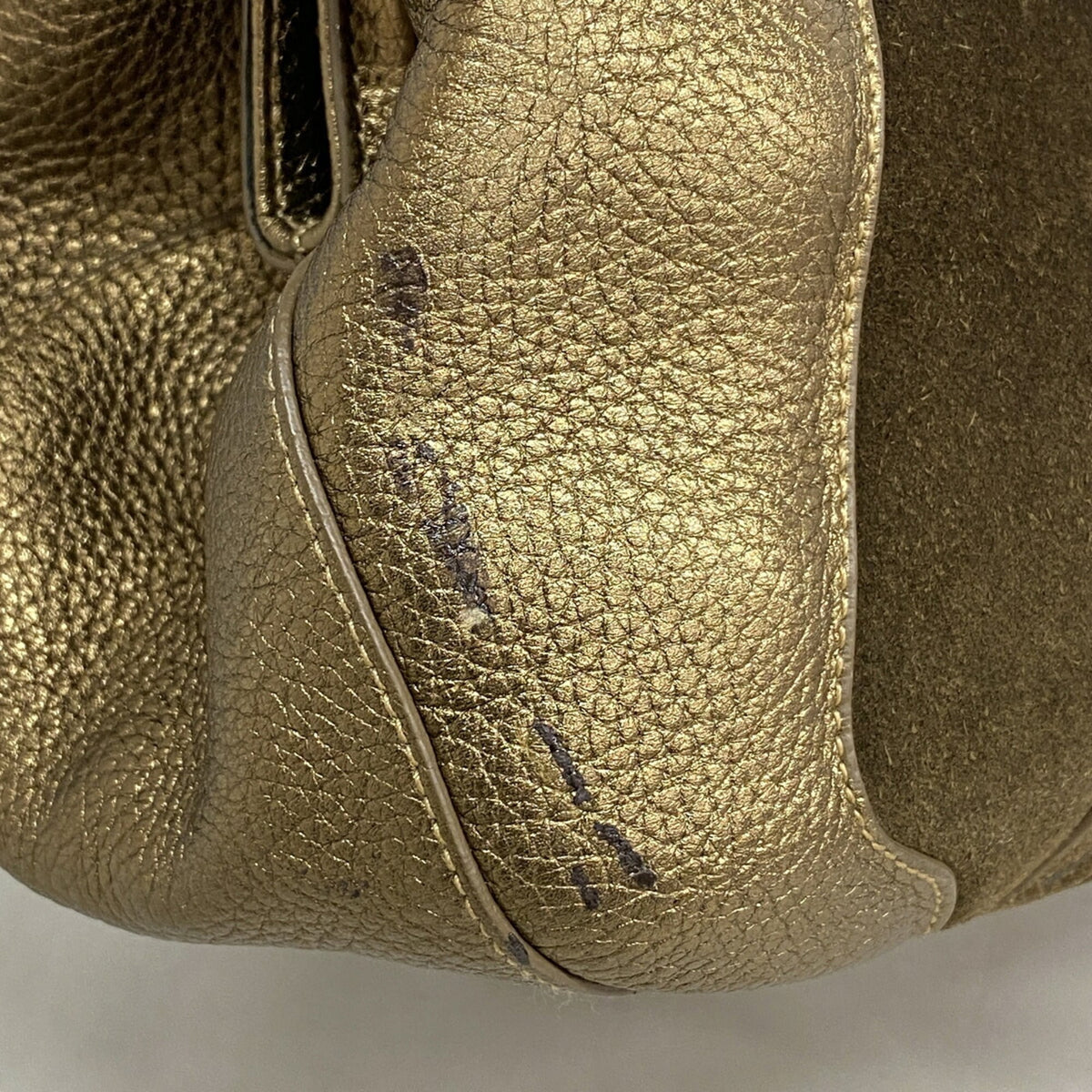 Cartier Brown Metallic Gold Suede Leather Shoulder Bag (Pre-Owned)