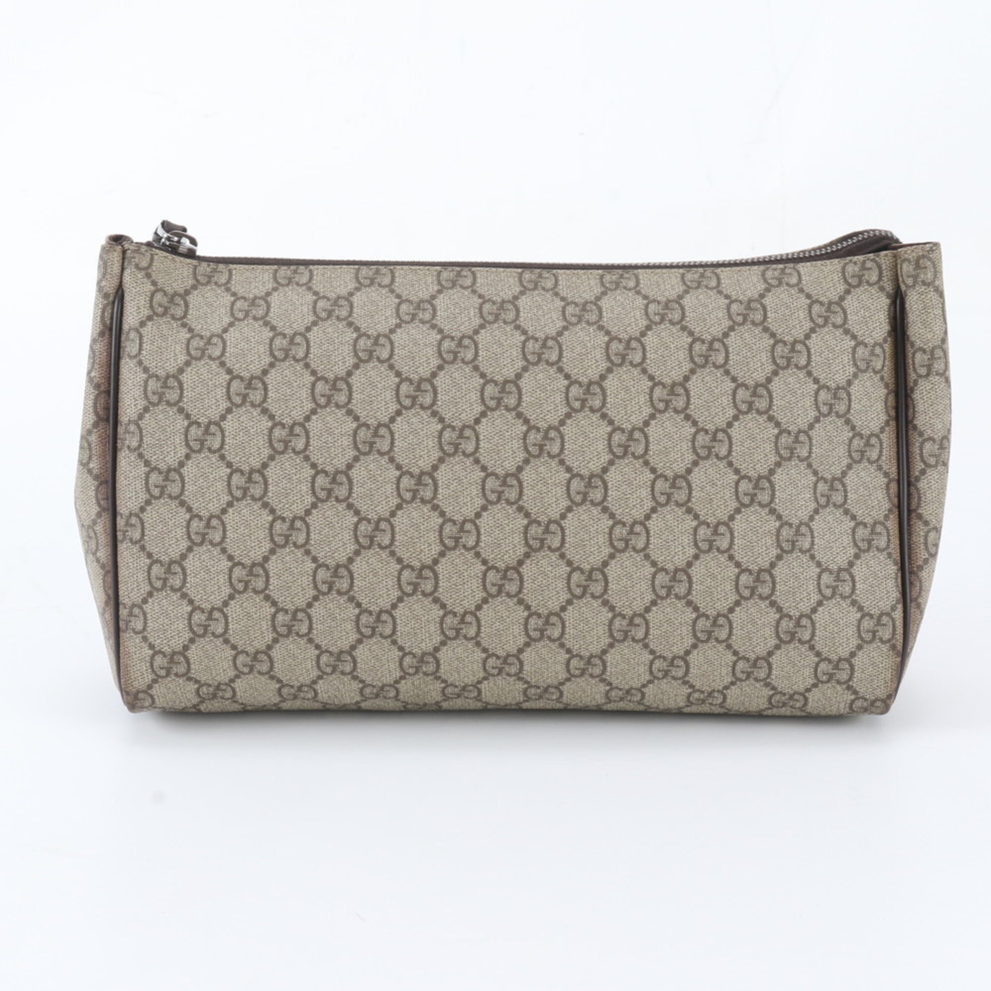 Gucci Dark Brown Grayish Leather Coated Canvas Handbag Pouch (Pre-Owned)