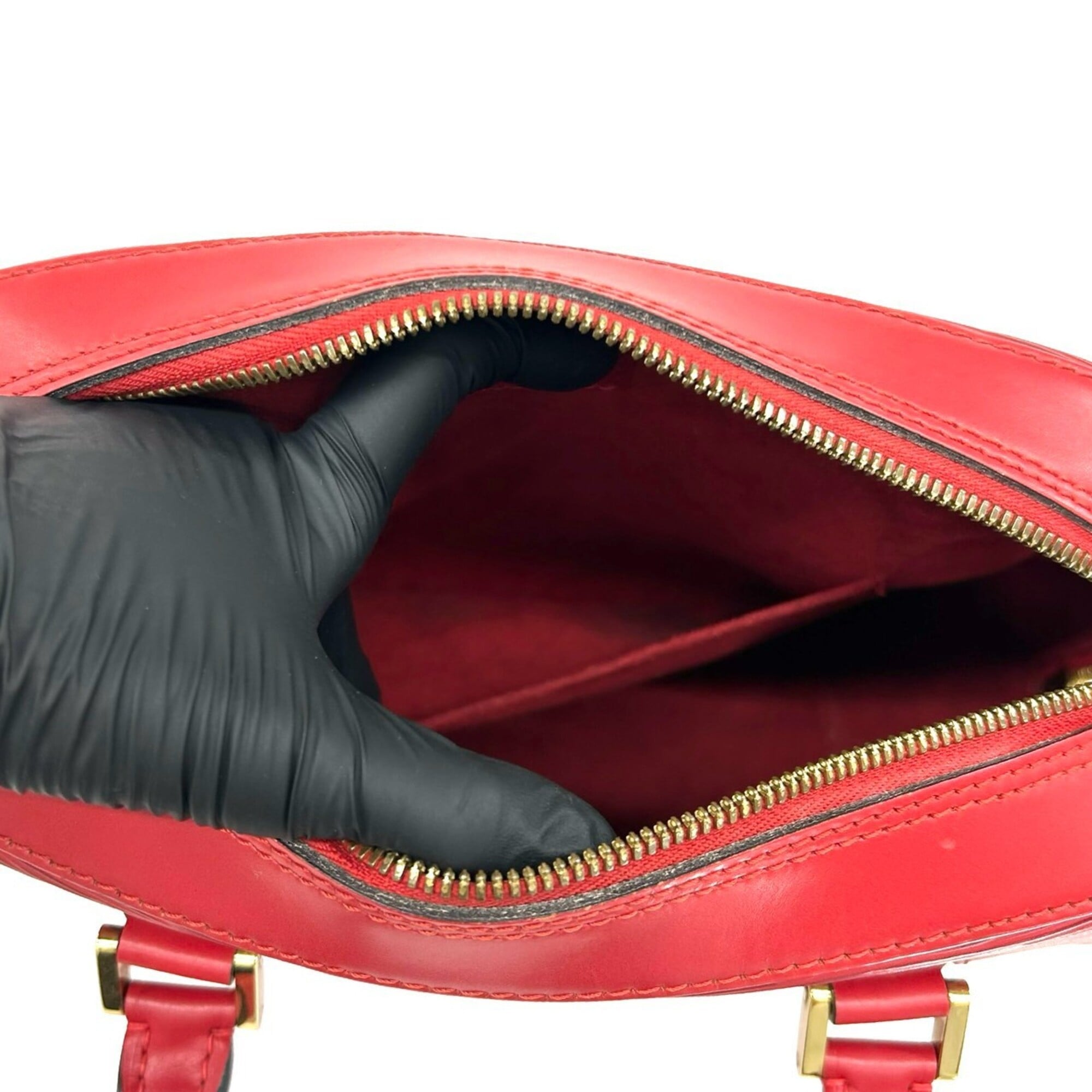 Louis Vuitton Red Color Leather Boston Bag Handbag (Pre-Owned)