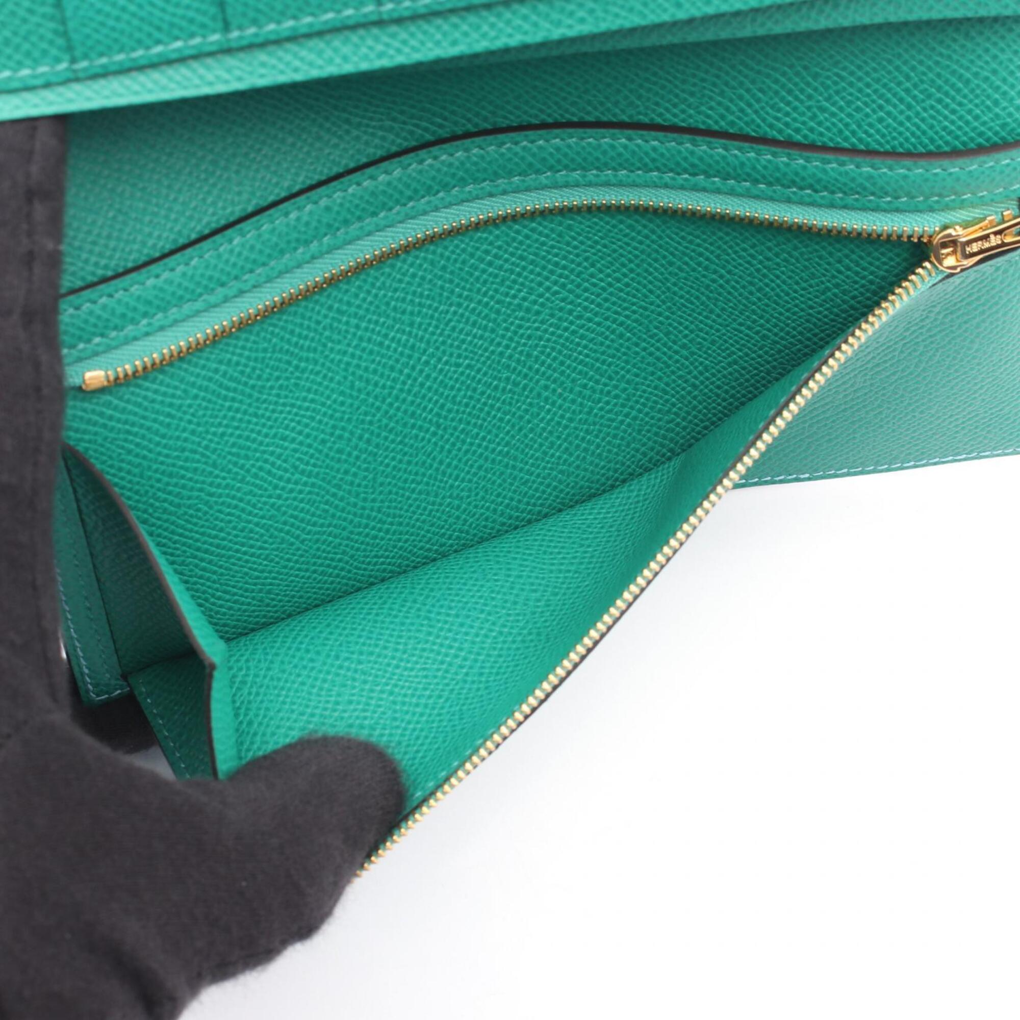 Hermes Blue Green Epsom Leather Leather Long Wallet (Bi-Fold) (Pre-Owned)