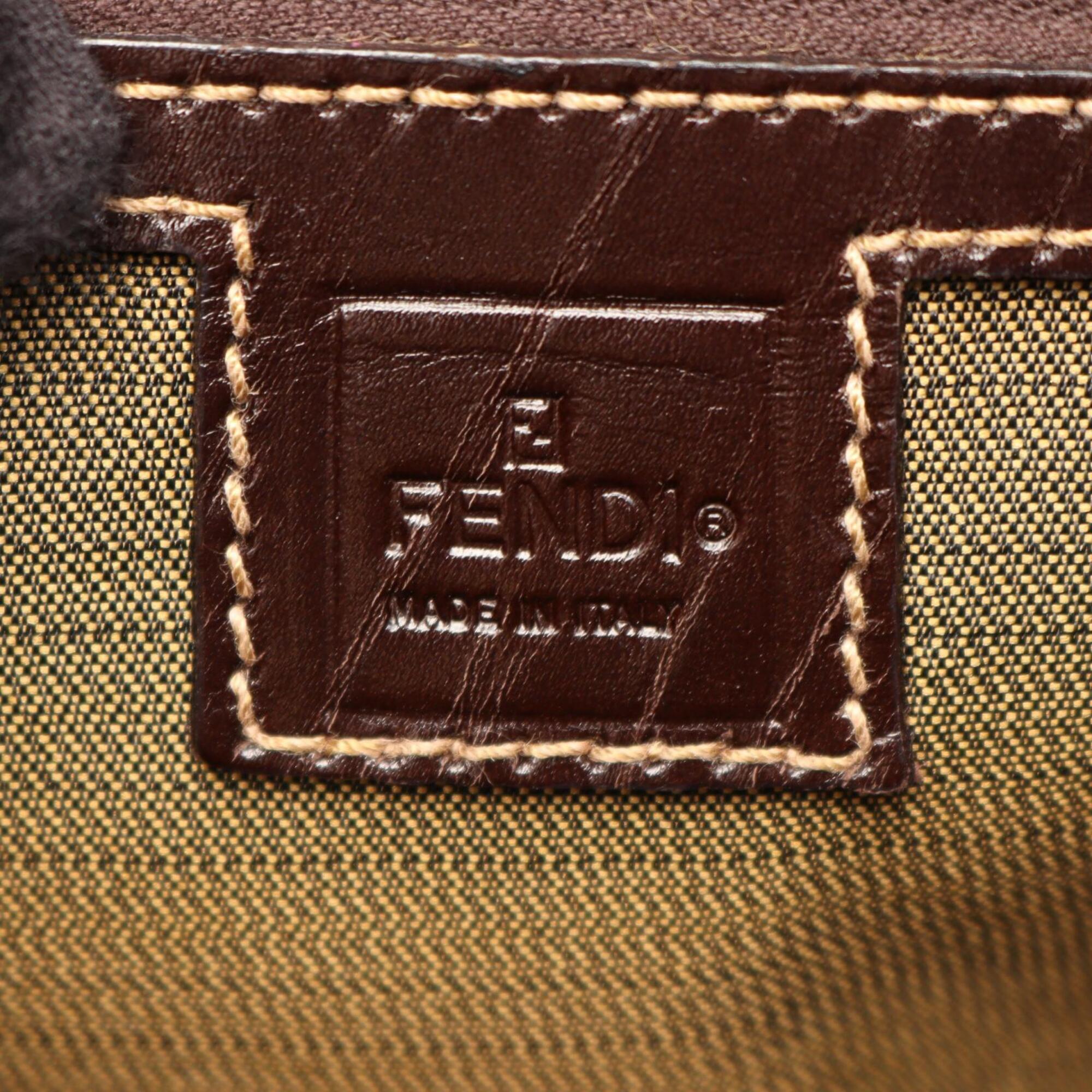 Fendi Black Brown Canvas Leather Handbag Tote Bag (Pre-Owned)