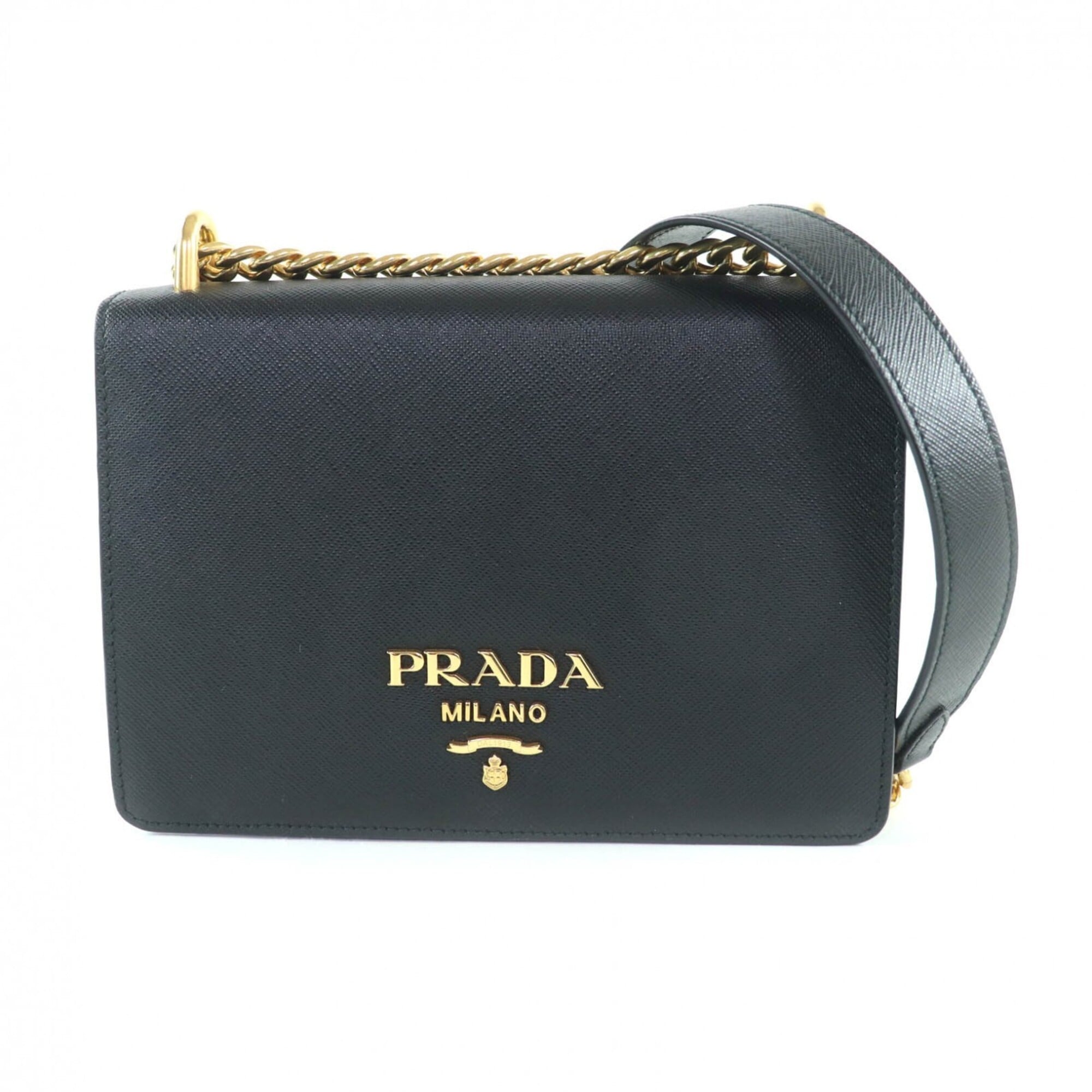 Prada Black Saffiano Triangle Leather Shoulder Bag (Pre-Owned)
