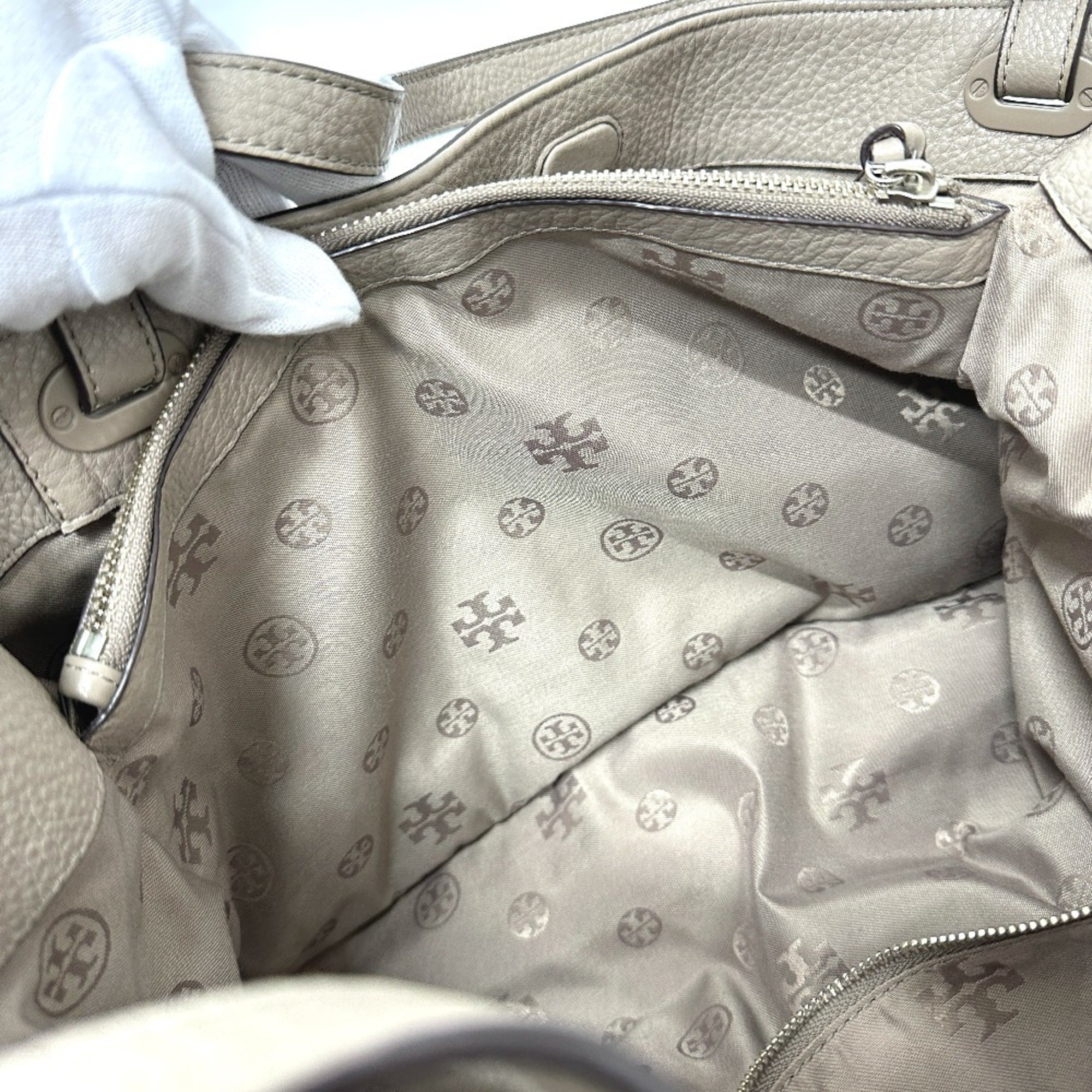 Tory Burch Beige Leather Shoulder Bag Tote Bag (Pre-Owned)