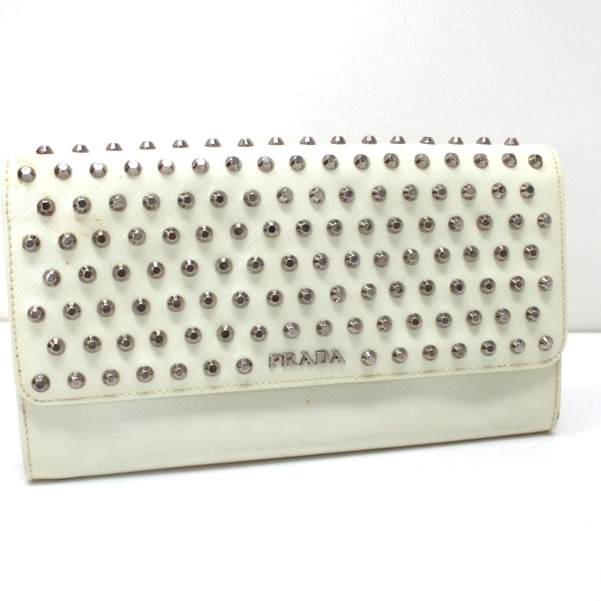 Prada White Leather Long Wallet (Bi-Fold) (Pre-Owned)