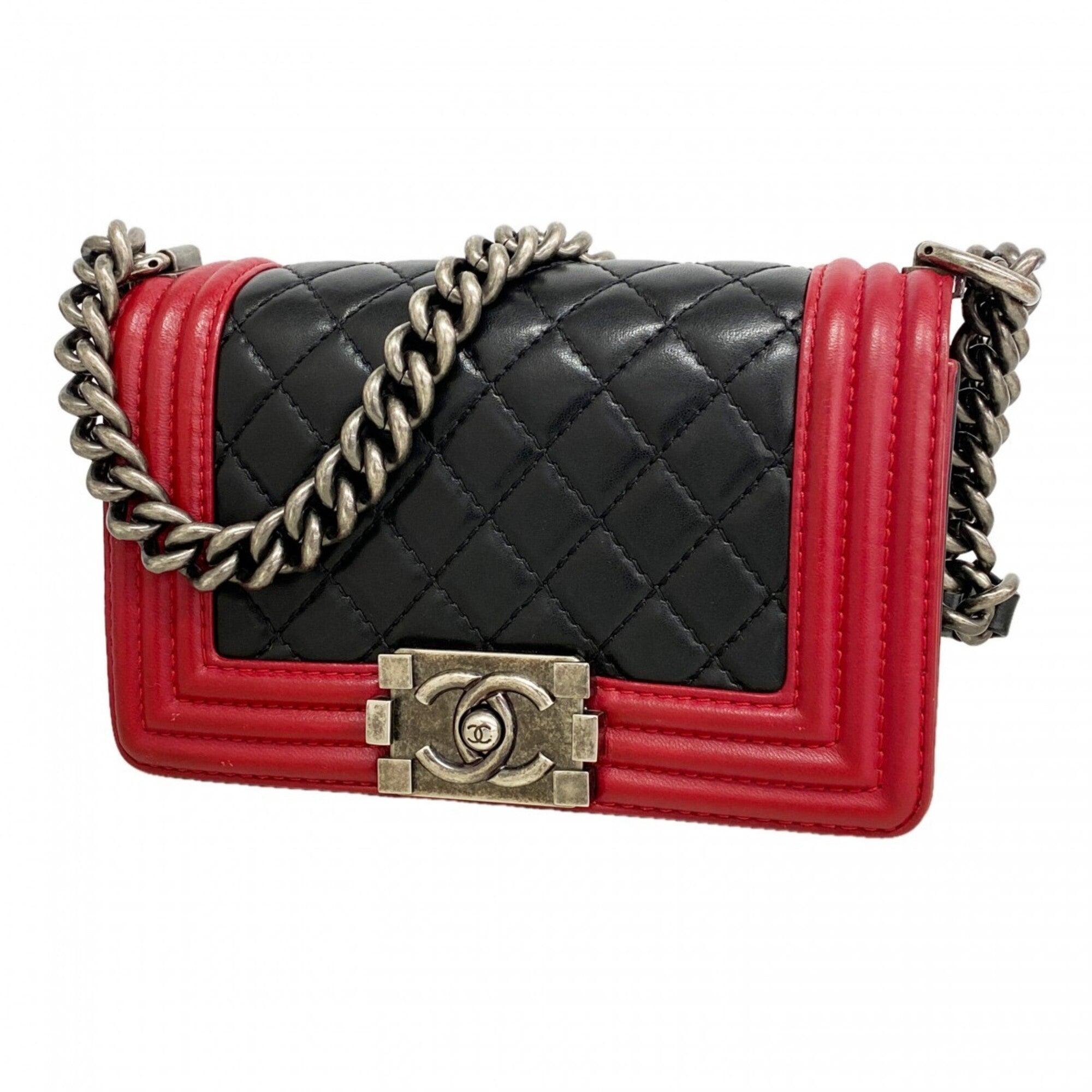 Chanel Black Red Color Leather Shoulder Bag (Pre-Owned)