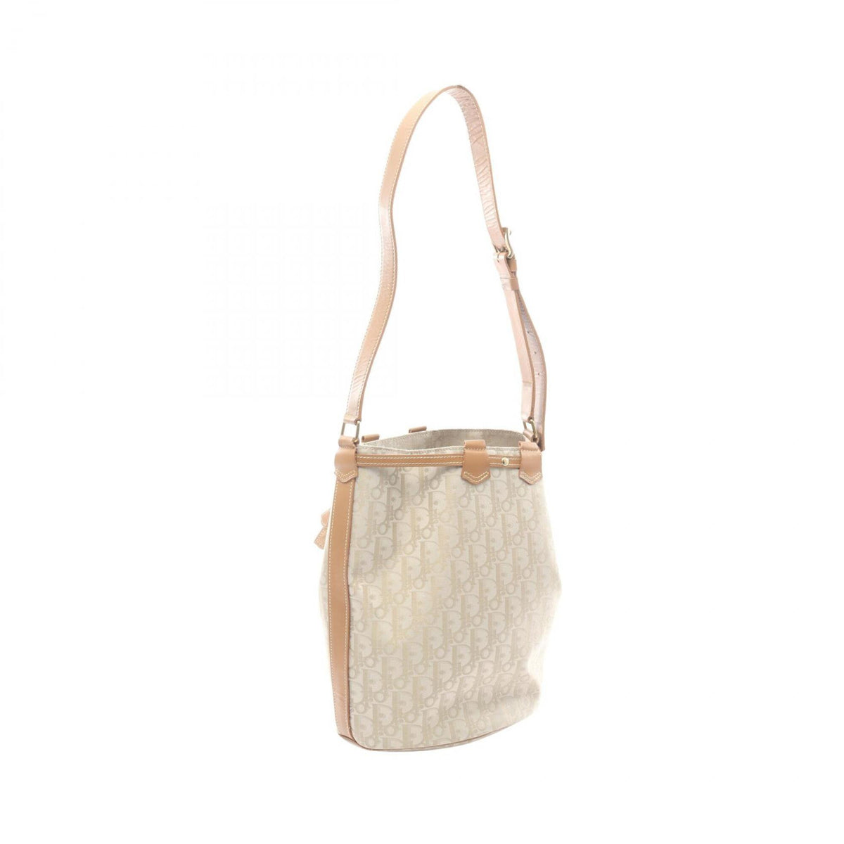 Christian Dior Beige Brown Leather Nylon Canvas Handbag Shoulder Bag (Pre-Owned)
