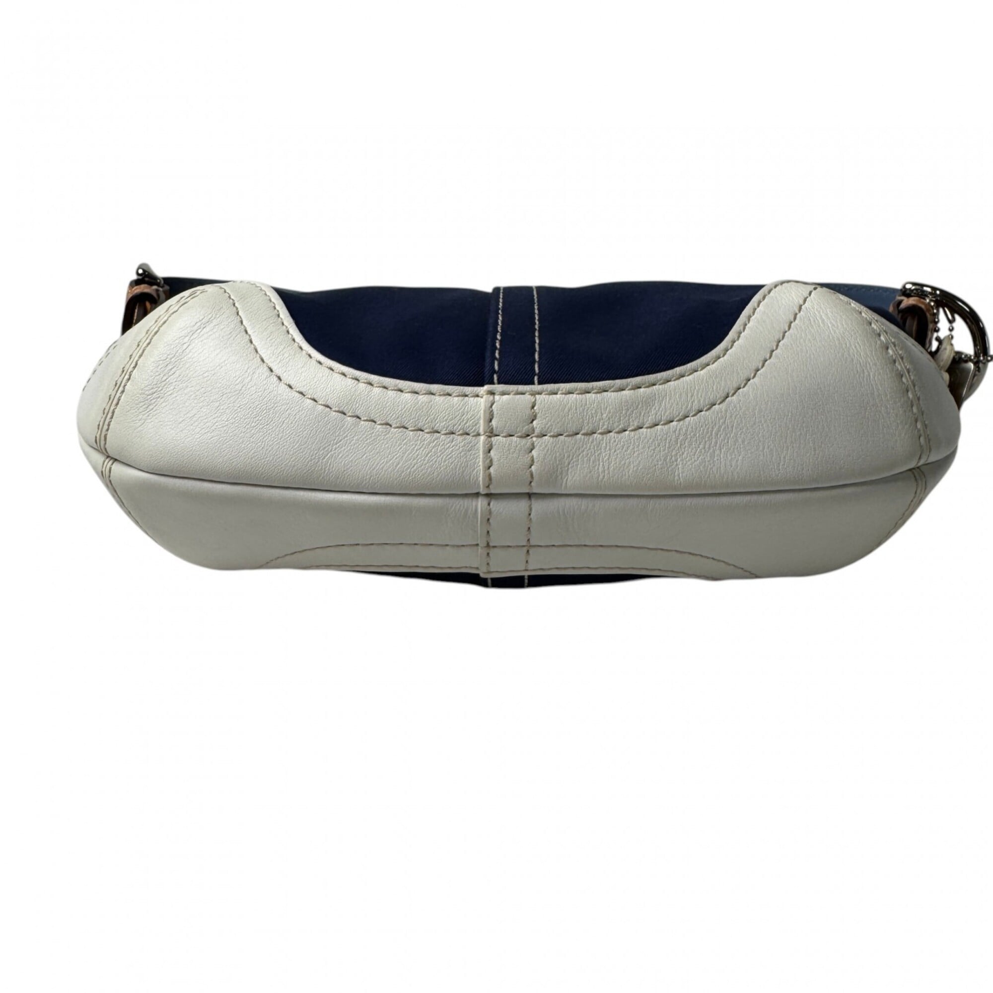 Coach Light Brown Navy White Canvas Leather Handbag (Pre-Owned)