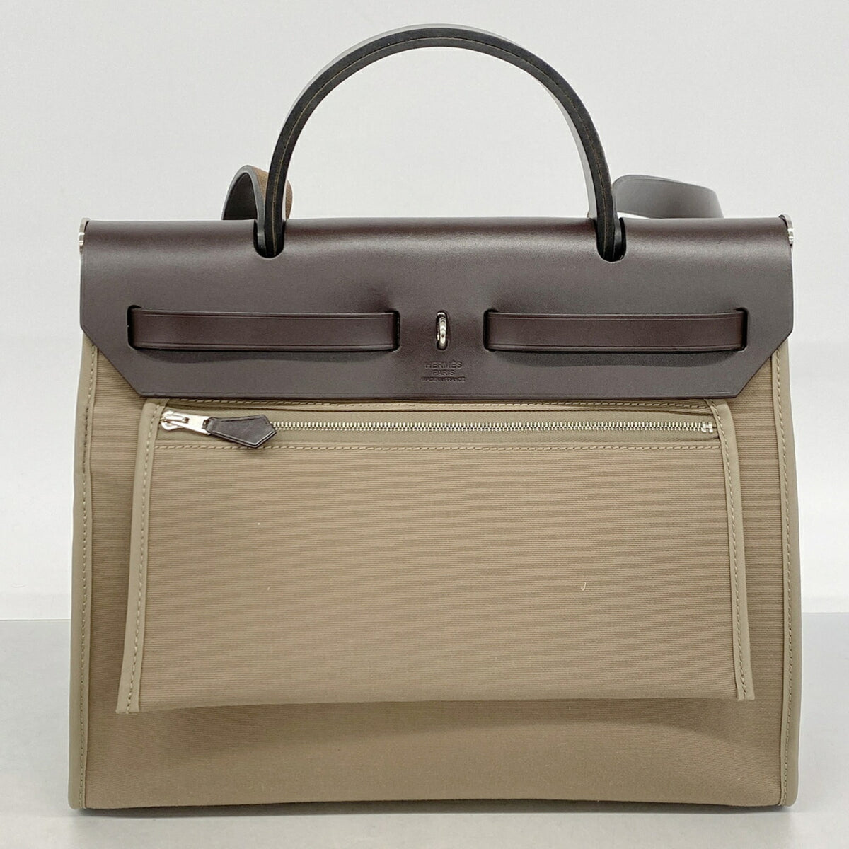 Hermes Etoupe Gray Toile Officier Handbag (Pre-Owned)